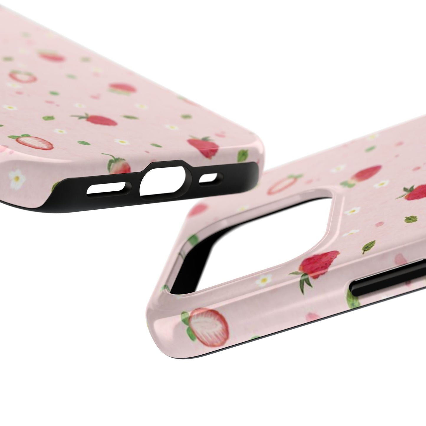 Strawberry Coquette Phone Case, Pink, Farmcore, Garden, Fairy, Spring Vibes, Fruit, Cute, Clean Girl, Glossy Phone Case