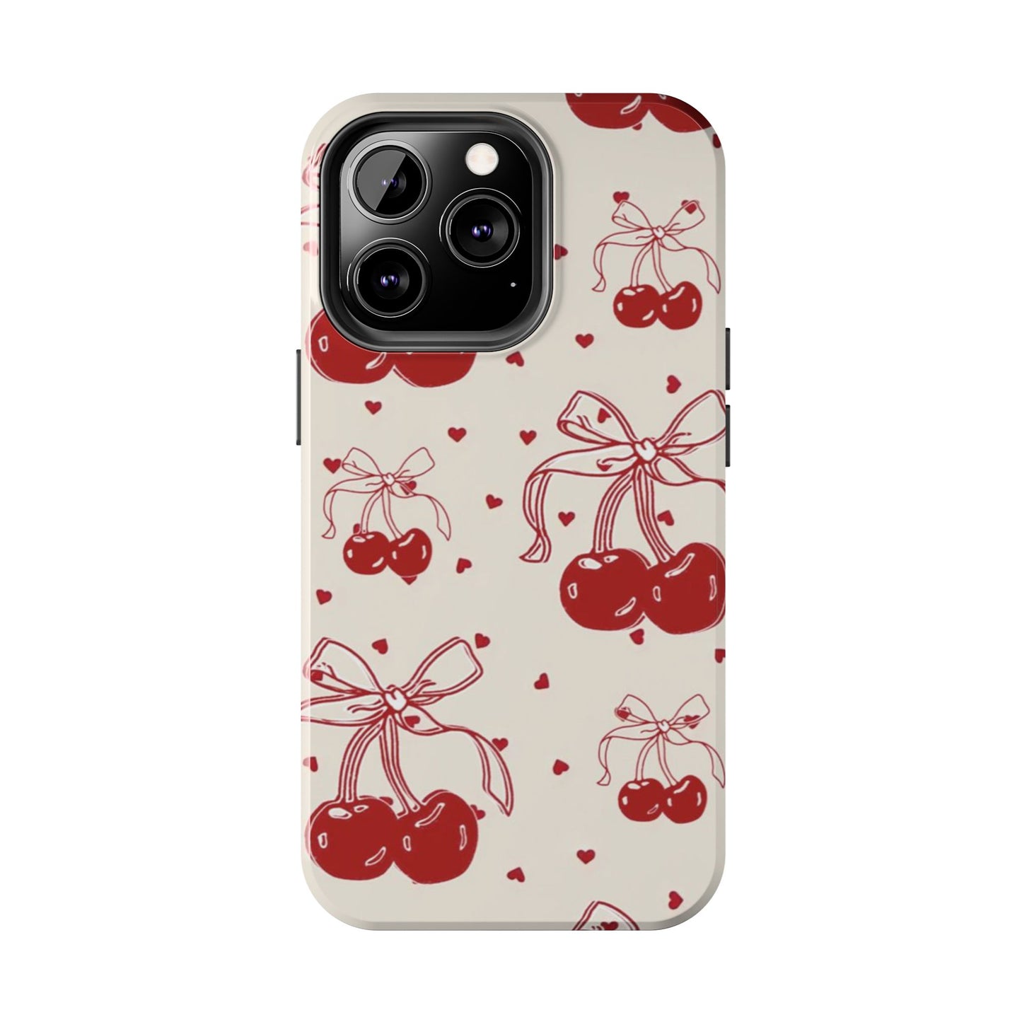 Red Cherry Pattern Fashion Aesthetic Glossy Phone Case
