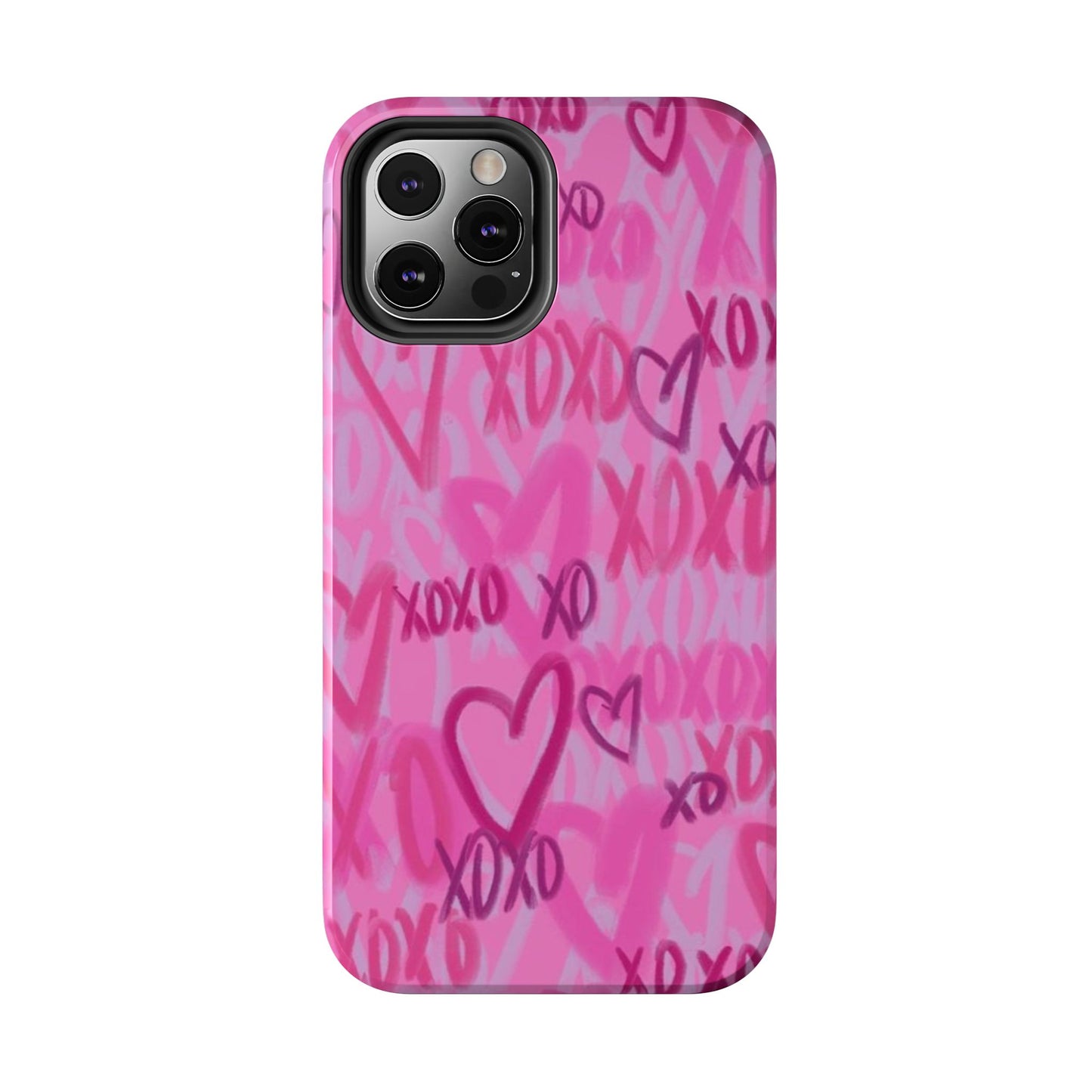 Glossy Phone Case, Graffiti, Spray Paint Hearts, Pink, Cute, Protective