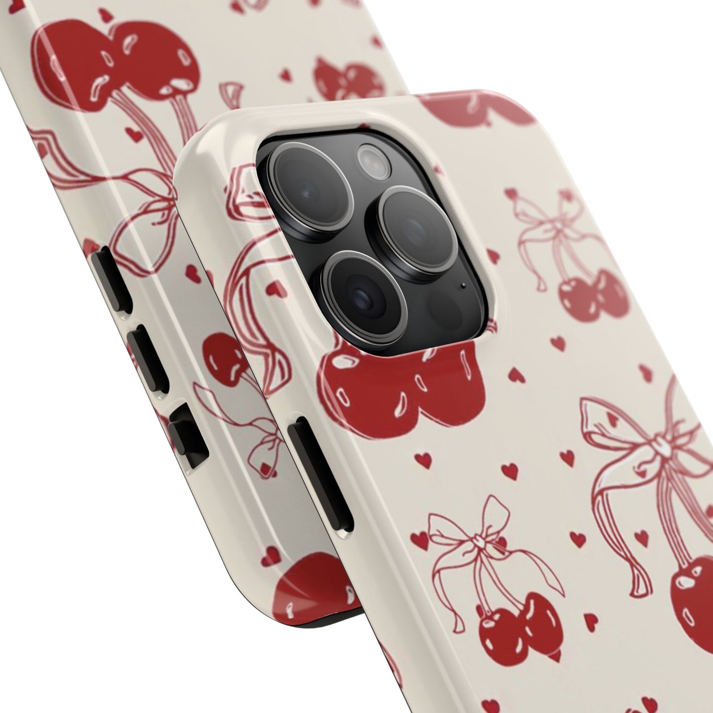 Red Cherry Pattern Fashion Aesthetic Glossy Phone Case