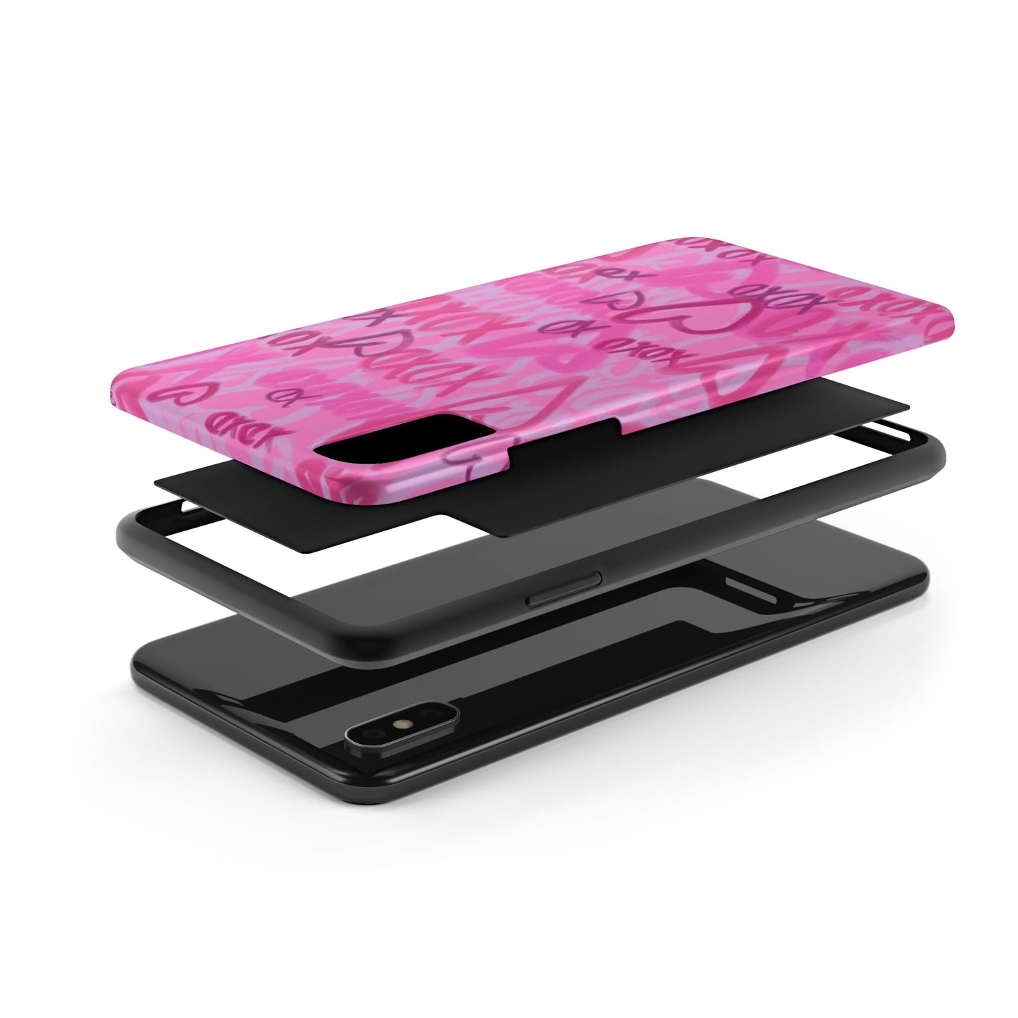 Glossy Phone Case, Graffiti, Spray Paint Hearts, Pink, Cute, Protective