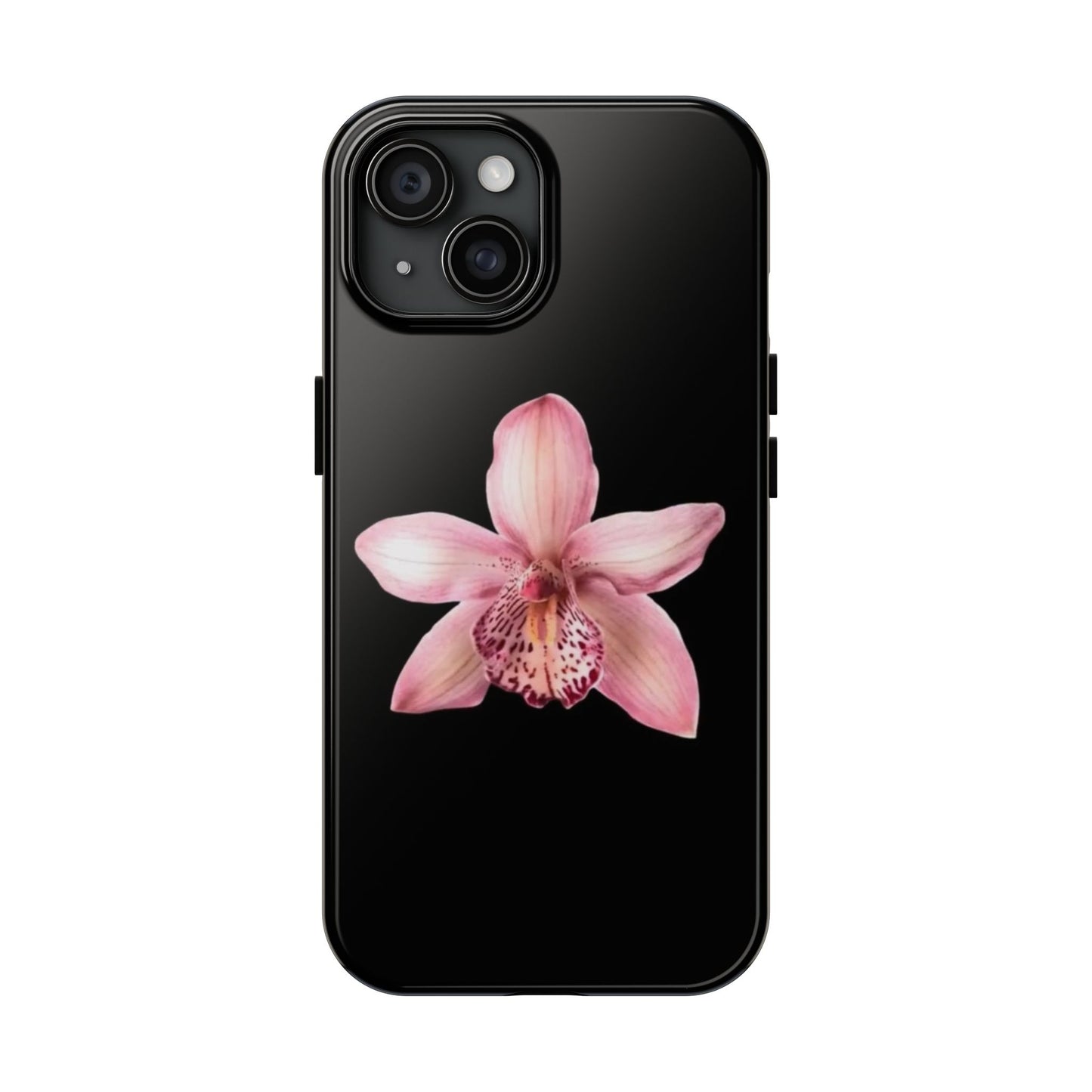 Realistic Orchid Flower with Black Background Glossy Phone Case