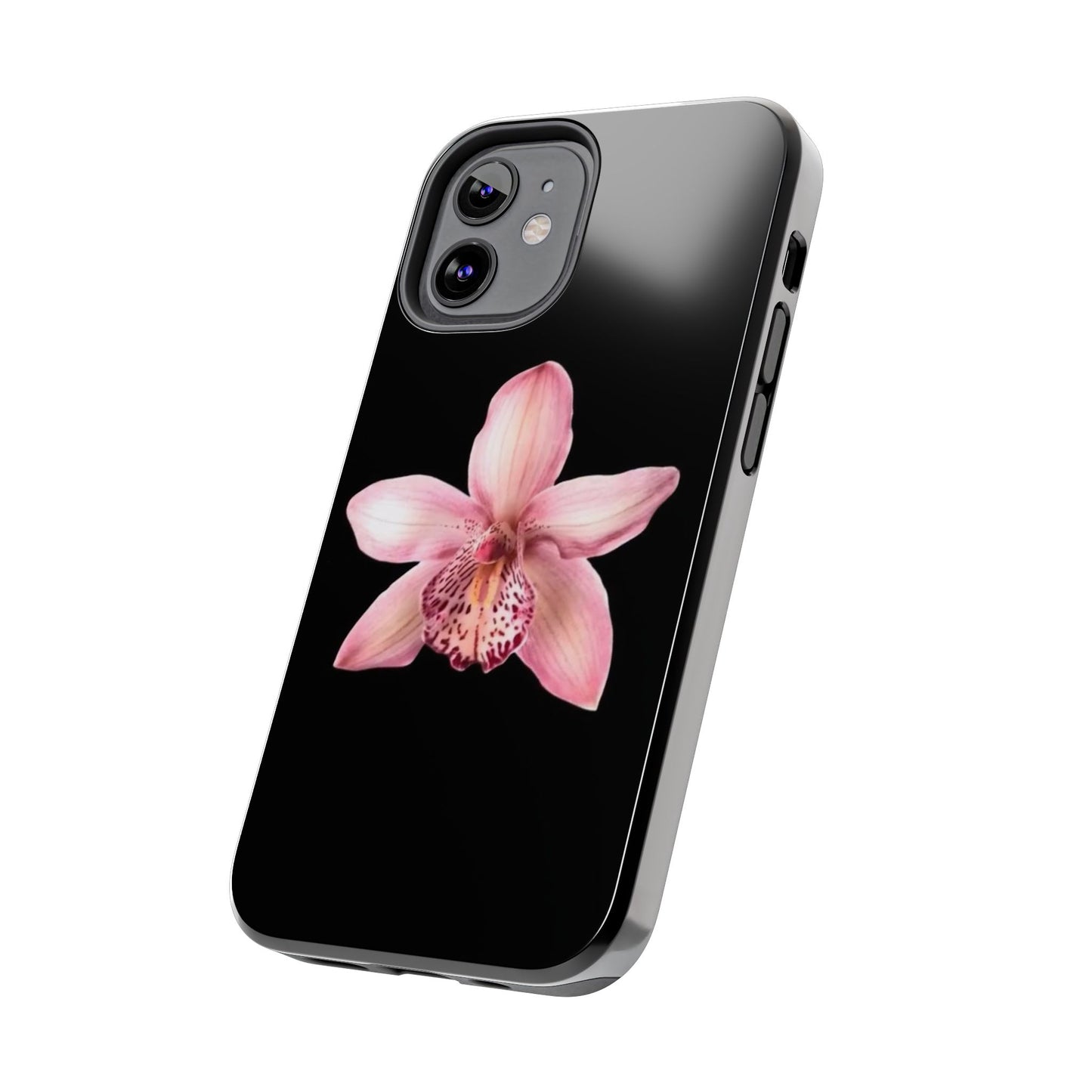 Realistic Orchid Flower with Black Background Glossy Phone Case