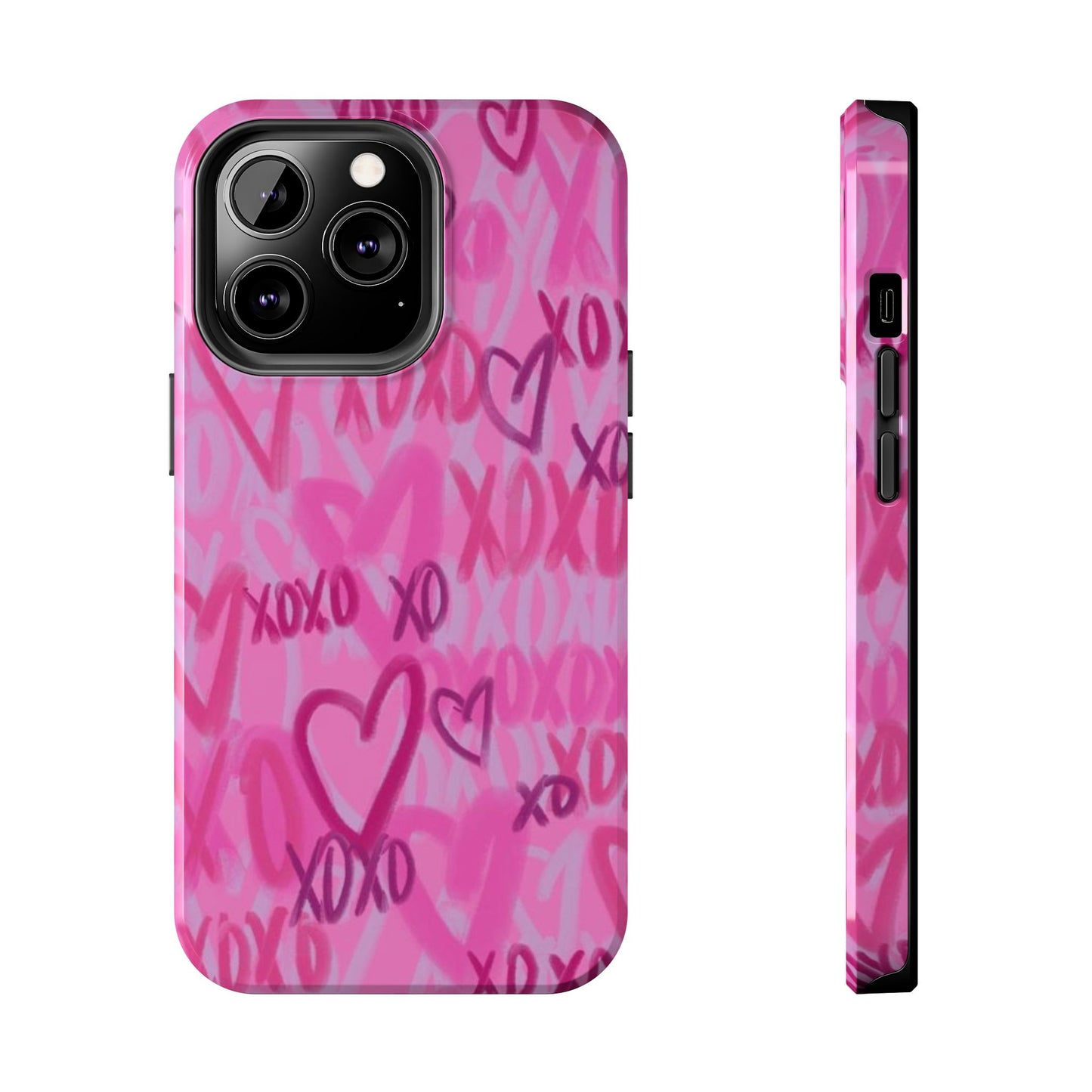 Glossy Phone Case, Graffiti, Spray Paint Hearts, Pink, Cute, Protective