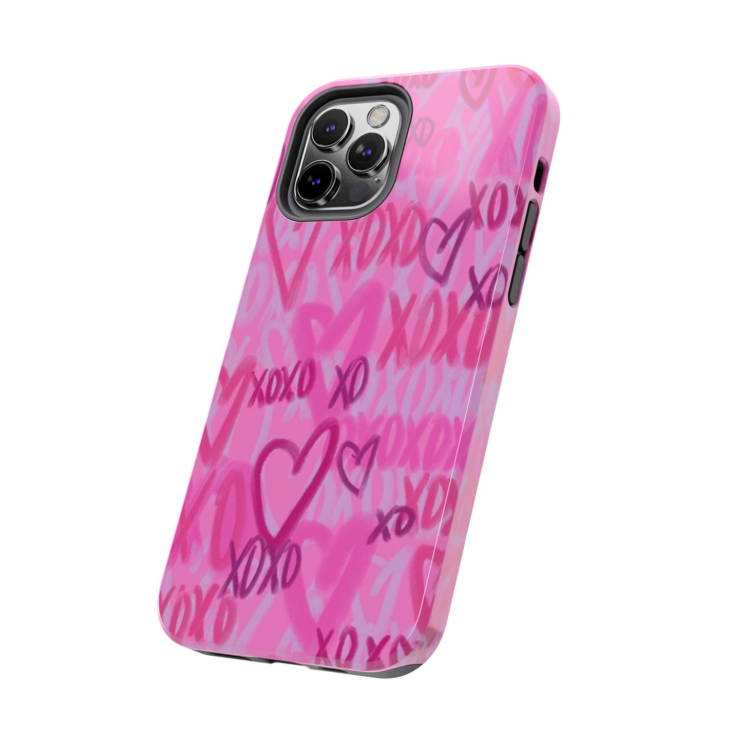 Glossy Phone Case, Graffiti, Spray Paint Hearts, Pink, Cute, Protective