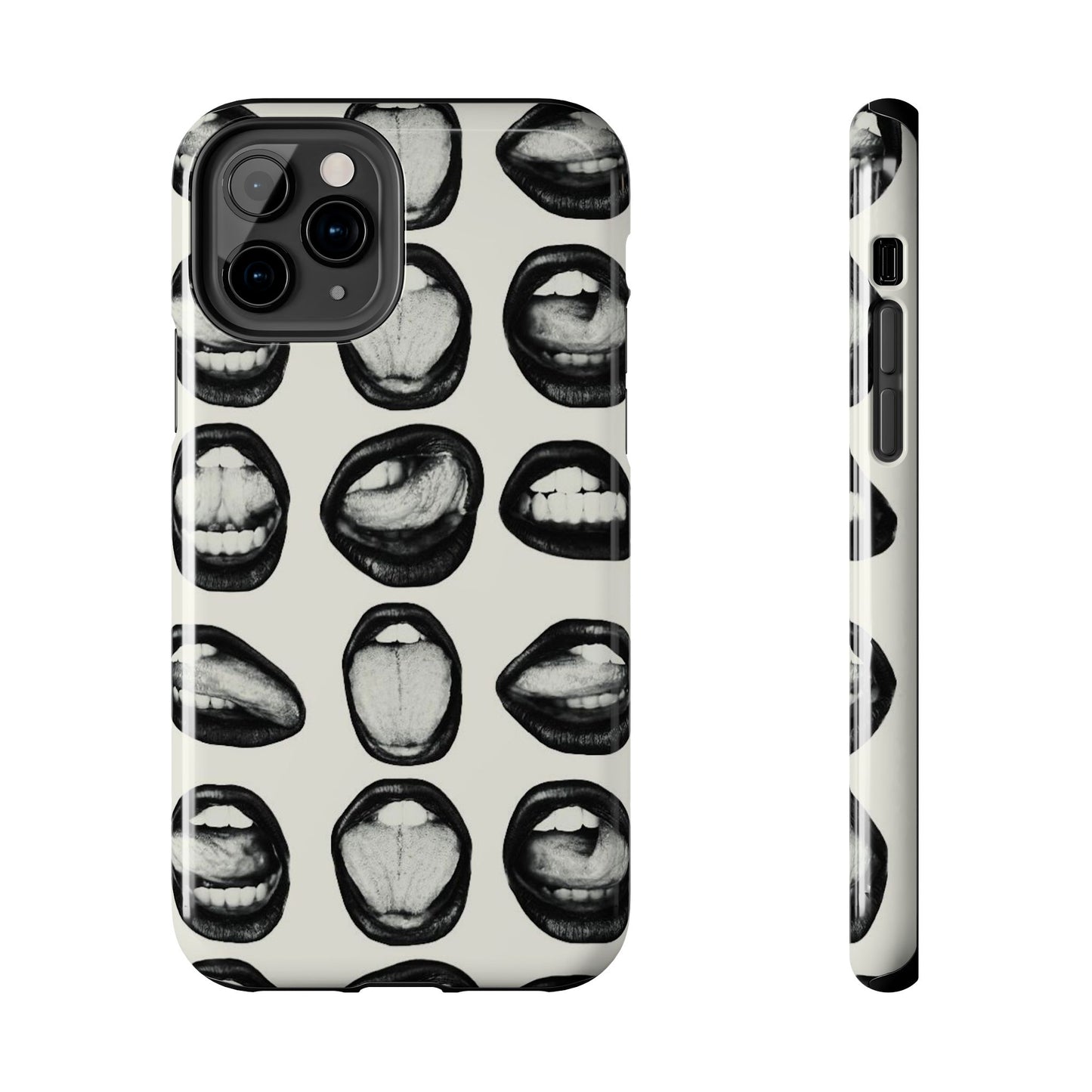 Grunge Phone Case, Black and White Abstract Mouth Trendy Cool Girl Aesthetic Glossy Phone Case