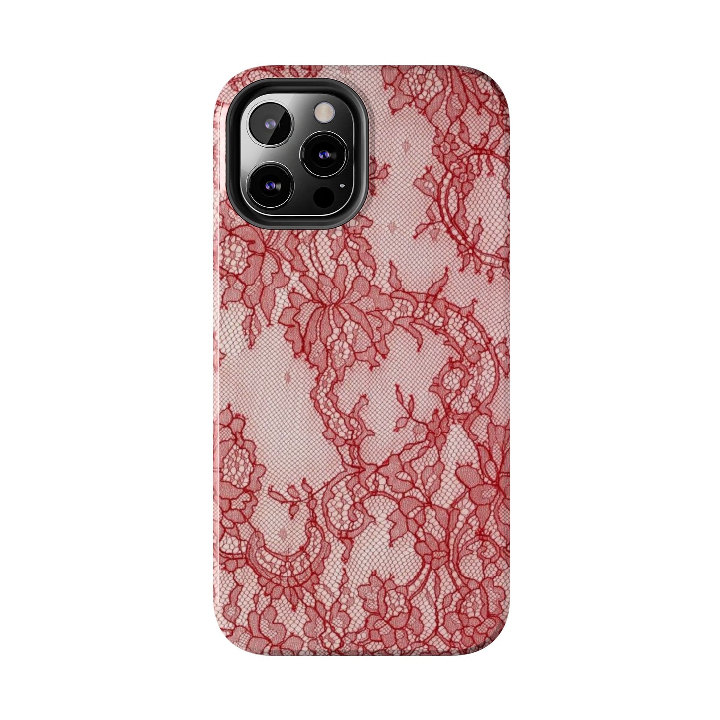 Red Lace Print Phone Case, Cool Girl Aesthetic, Glossy Phone Case, Faux Lace, Red Lace