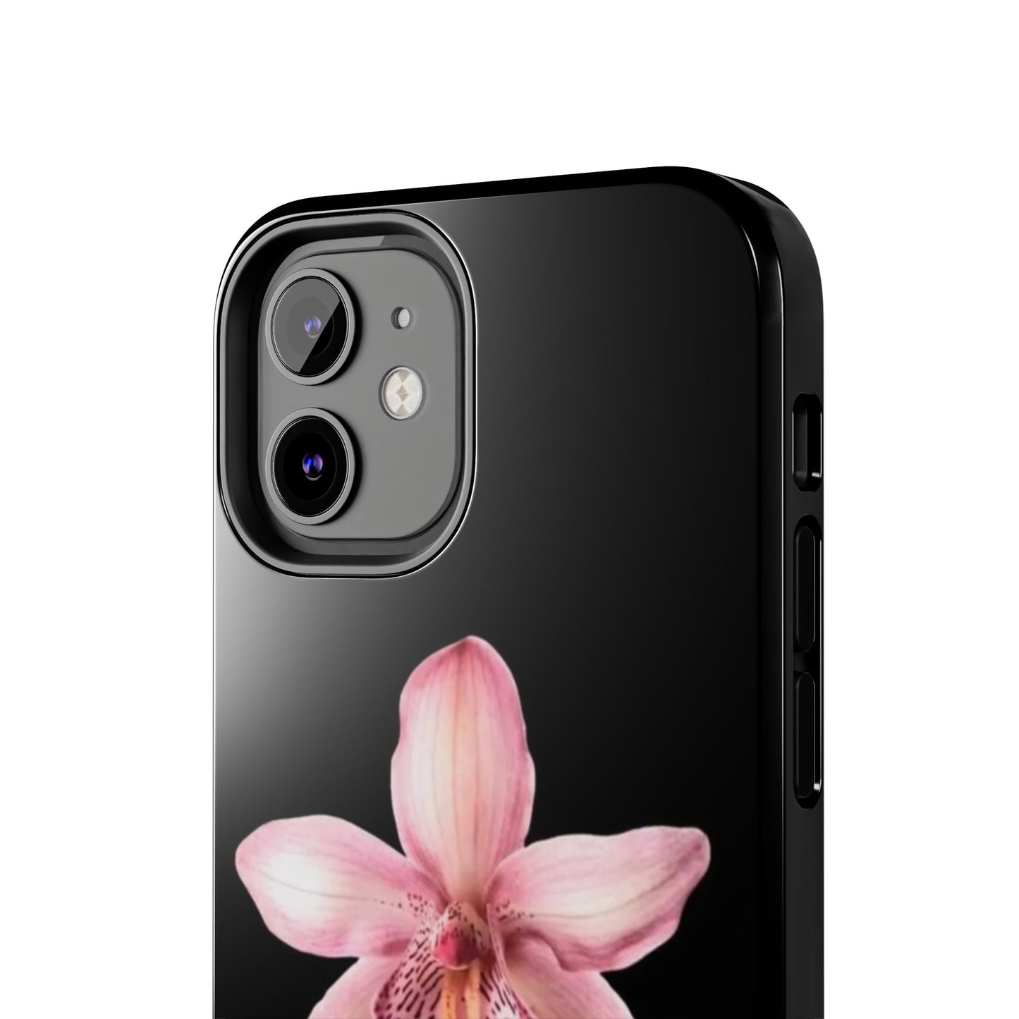 Realistic Orchid Flower with Black Background Glossy Phone Case