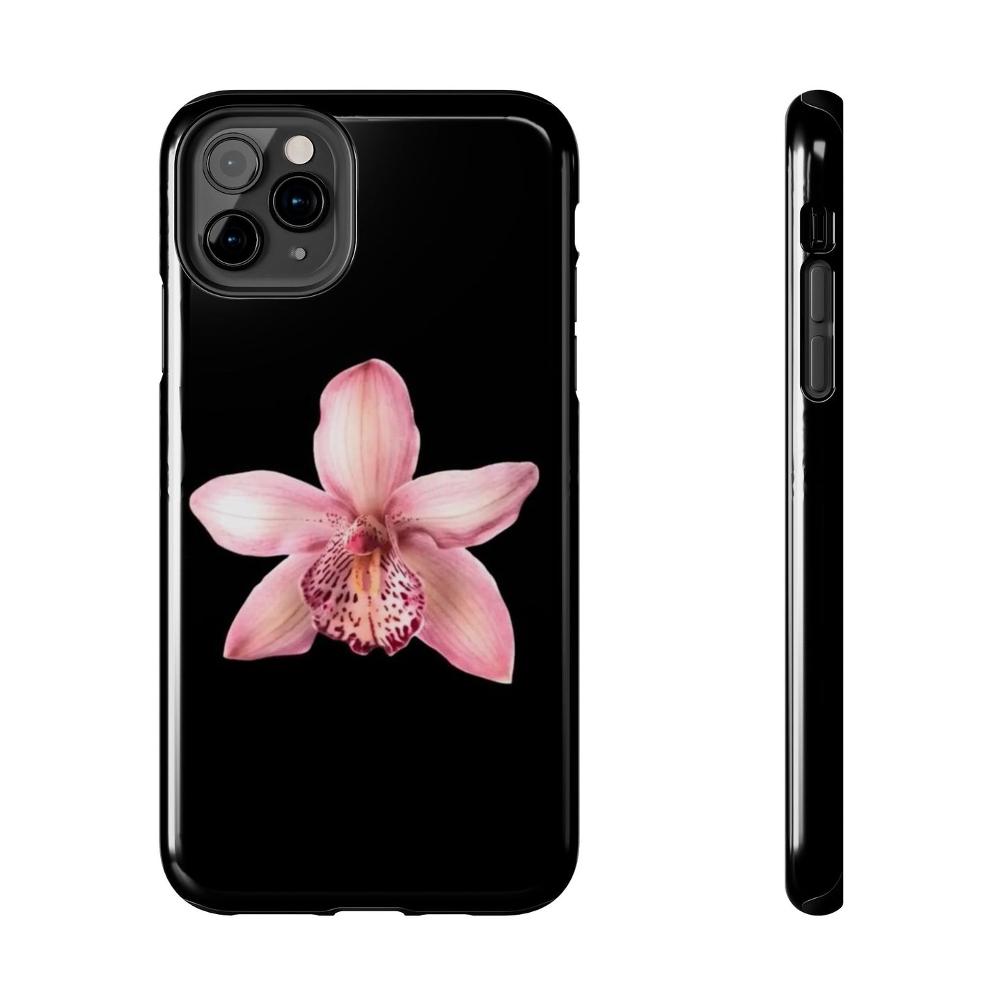 Realistic Orchid Flower with Black Background Glossy Phone Case