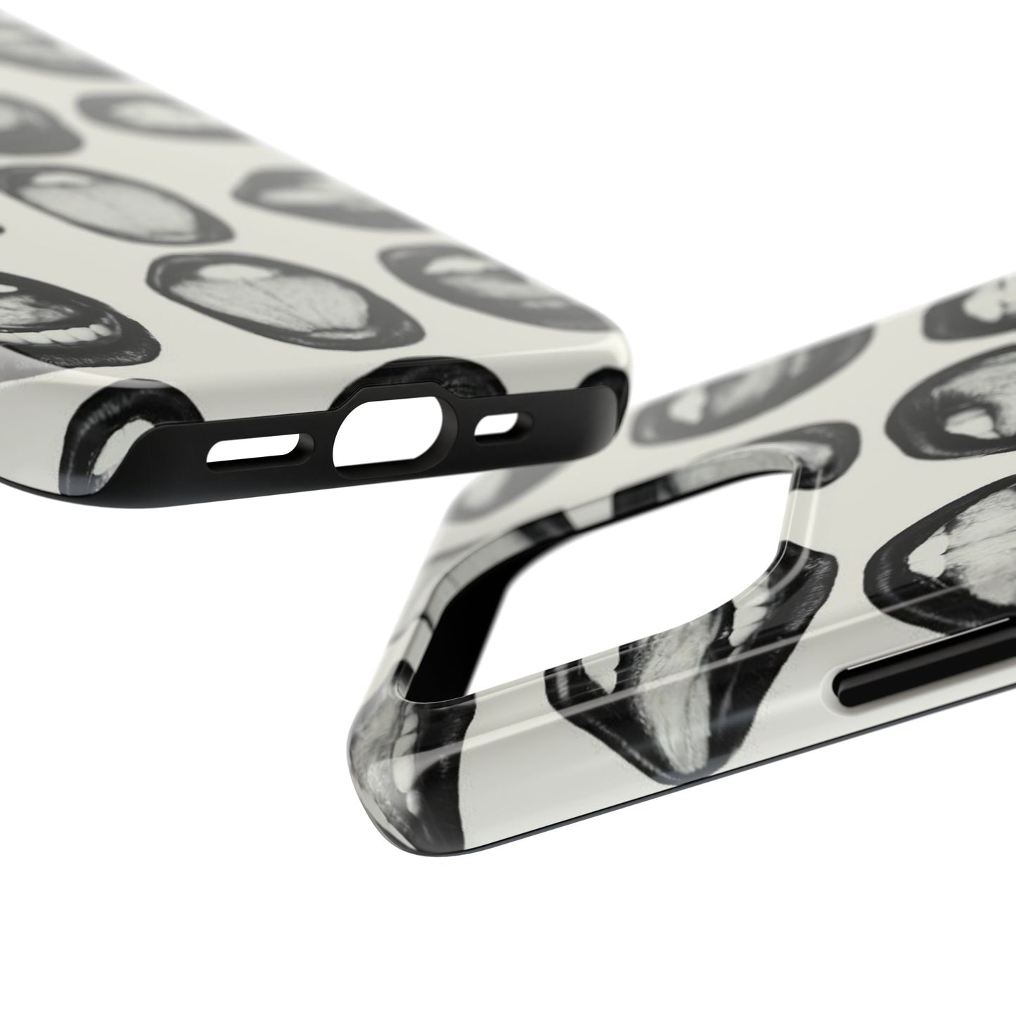 Grunge Phone Case, Black and White Abstract Mouth Trendy Cool Girl Aesthetic Glossy Phone Case