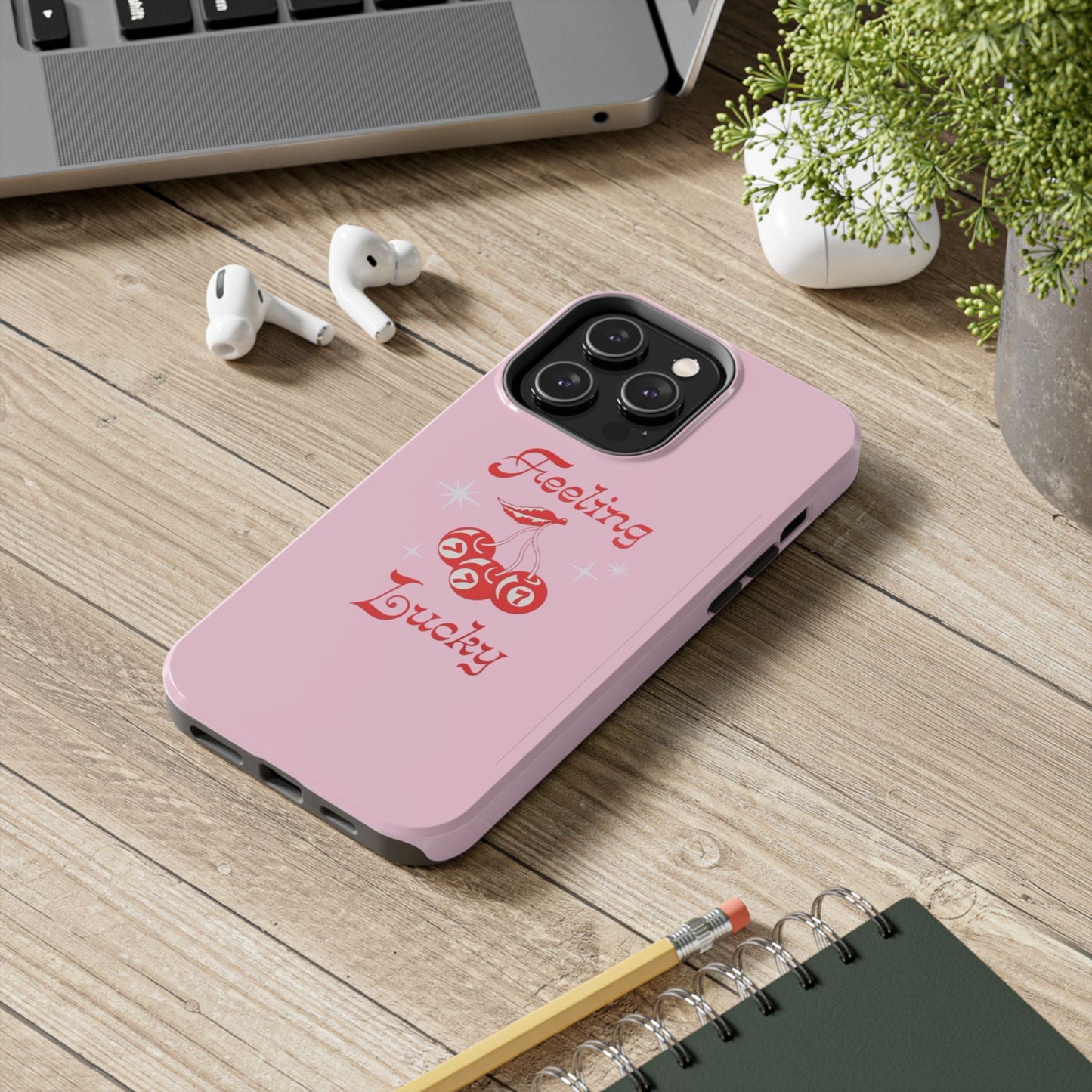 Feeling Lucky Pink Aesthetic Glossy Phone Case, Affirmations