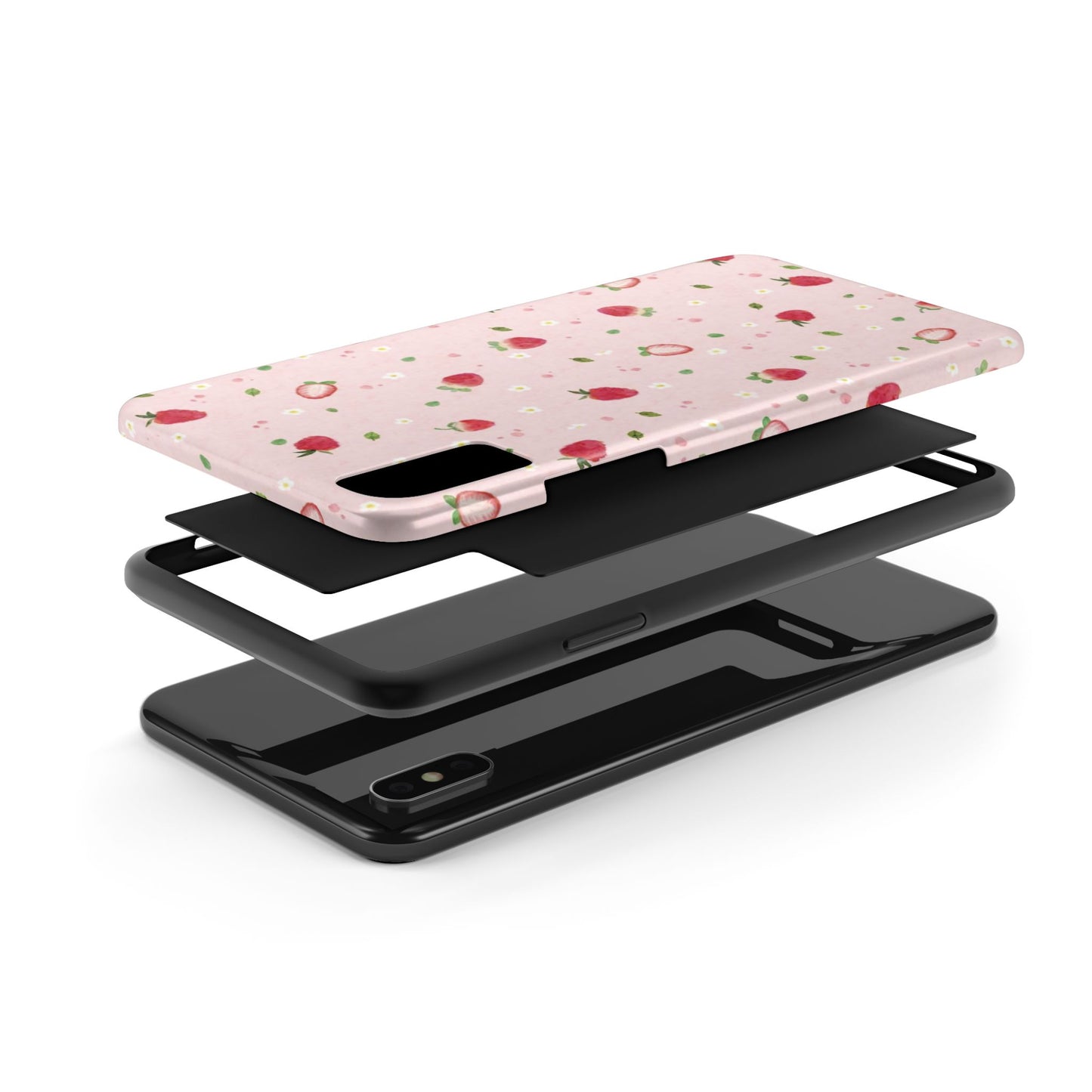 Strawberry Coquette Phone Case, Pink, Farmcore, Garden, Fairy, Spring Vibes, Fruit, Cute, Clean Girl, Glossy Phone Case