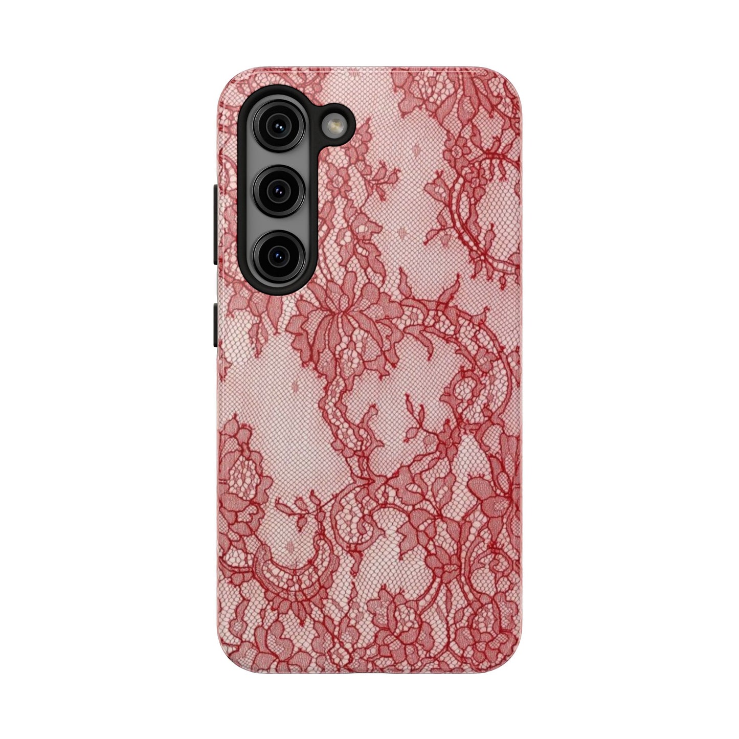 Red Lace Print Phone Case, Cool Girl Aesthetic, Glossy Phone Case, Faux Lace, Red Lace