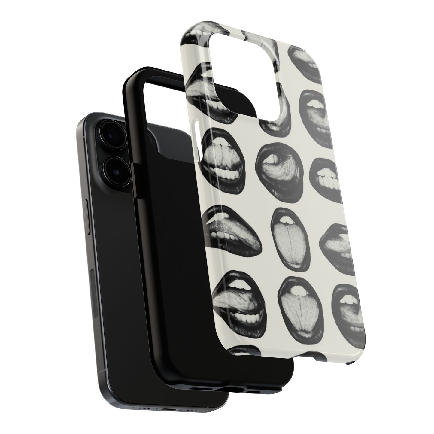 Grunge Phone Case, Black and White Abstract Mouth Trendy Cool Girl Aesthetic Glossy Phone Case