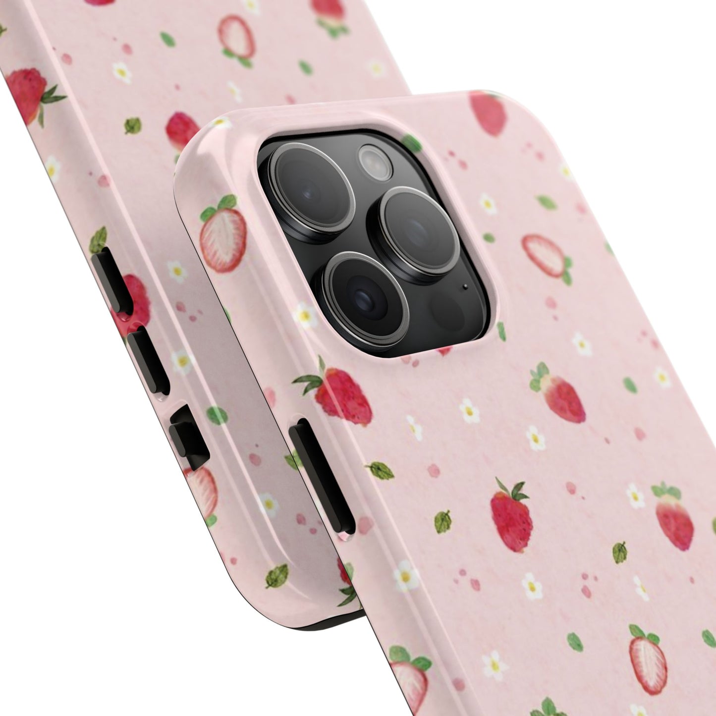 Strawberry Coquette Phone Case, Pink, Farmcore, Garden, Fairy, Spring Vibes, Fruit, Cute, Clean Girl, Glossy Phone Case