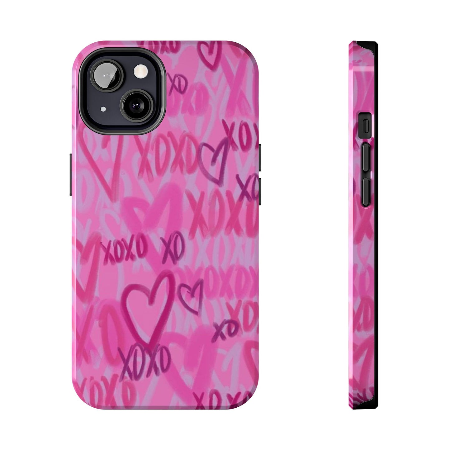 Glossy Phone Case, Graffiti, Spray Paint Hearts, Pink, Cute, Protective
