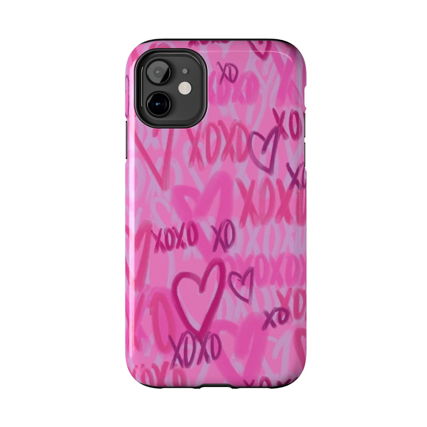 Glossy Phone Case, Graffiti, Spray Paint Hearts, Pink, Cute, Protective