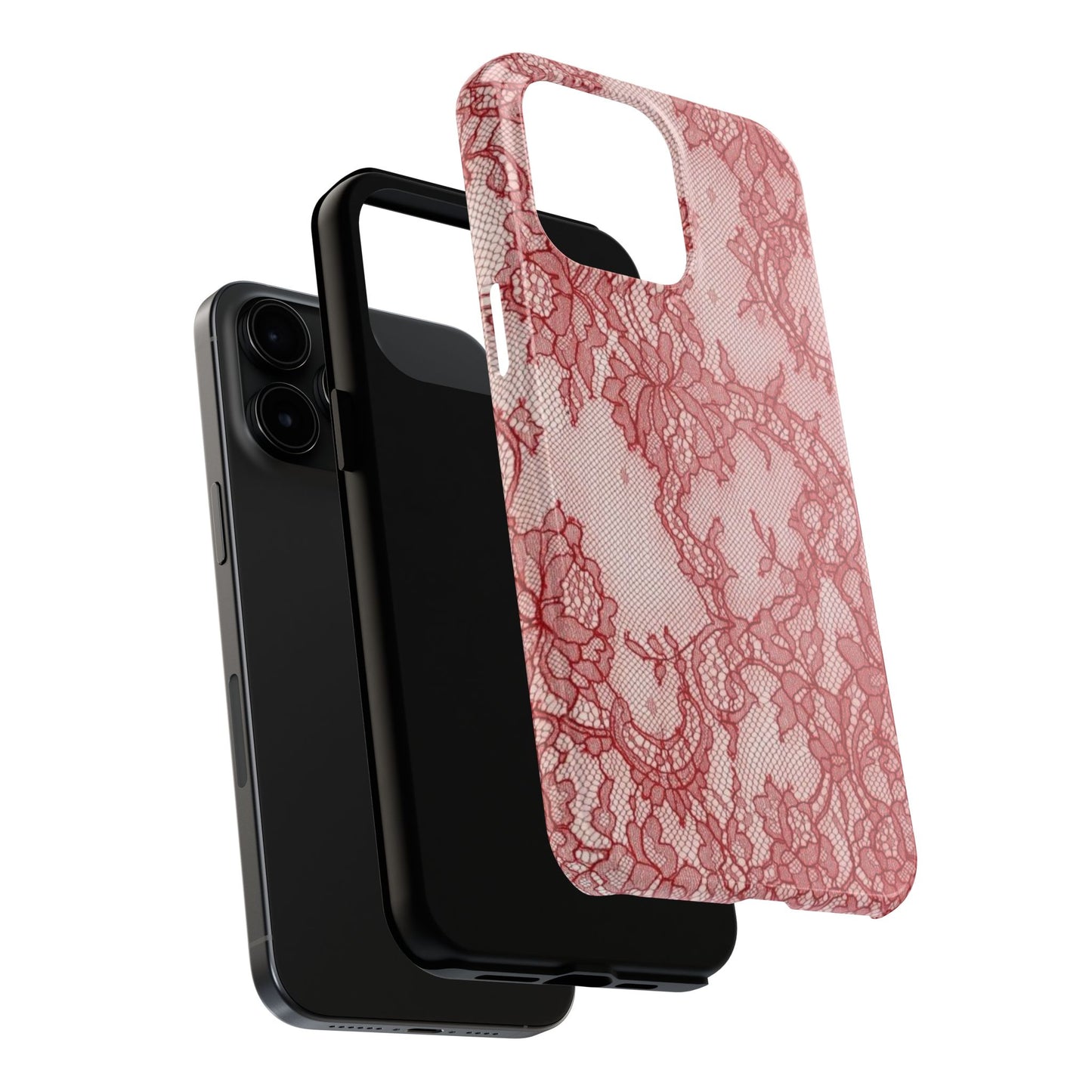 Red Lace Print Phone Case, Cool Girl Aesthetic, Glossy Phone Case, Faux Lace, Red Lace