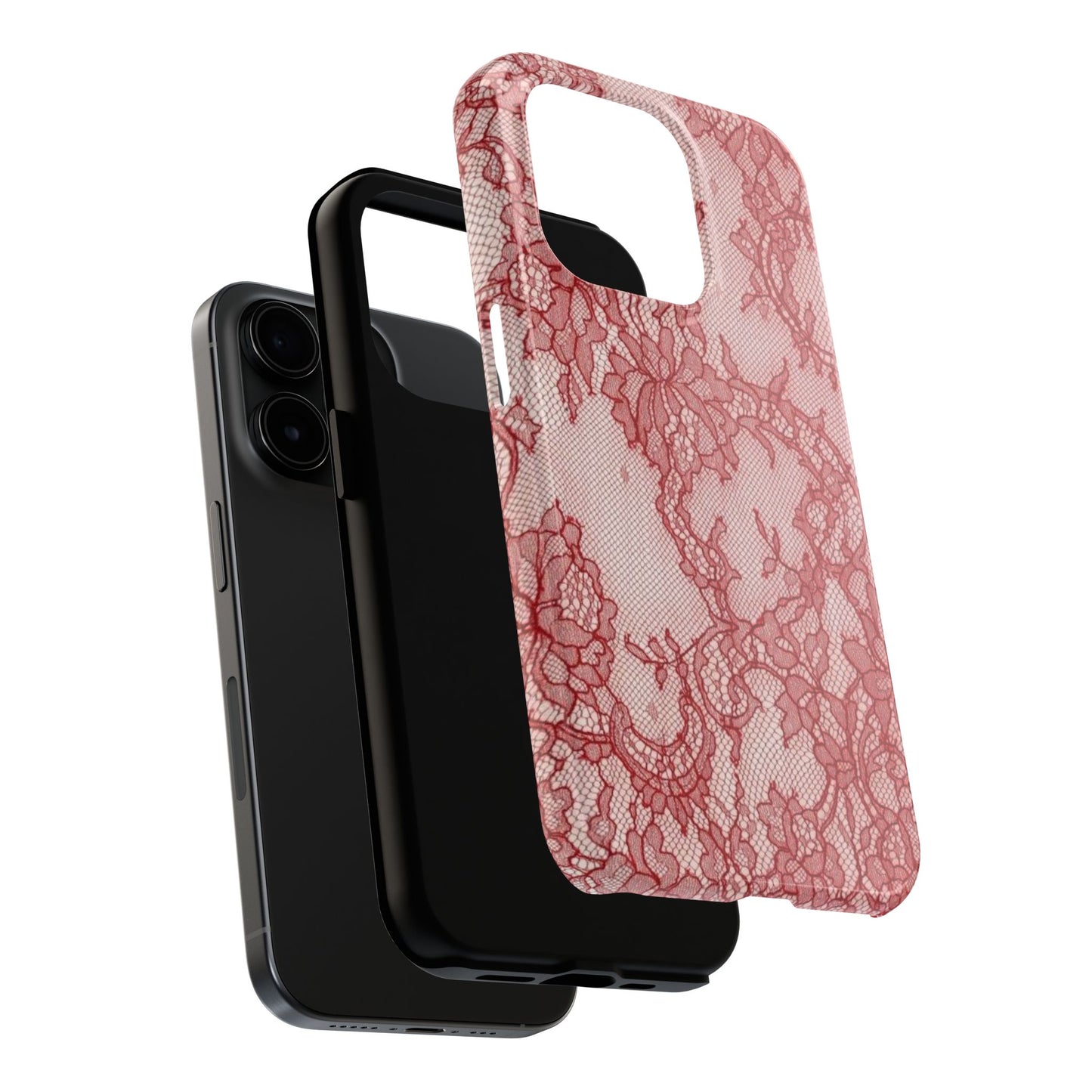 Red Lace Print Phone Case, Cool Girl Aesthetic, Glossy Phone Case, Faux Lace, Red Lace