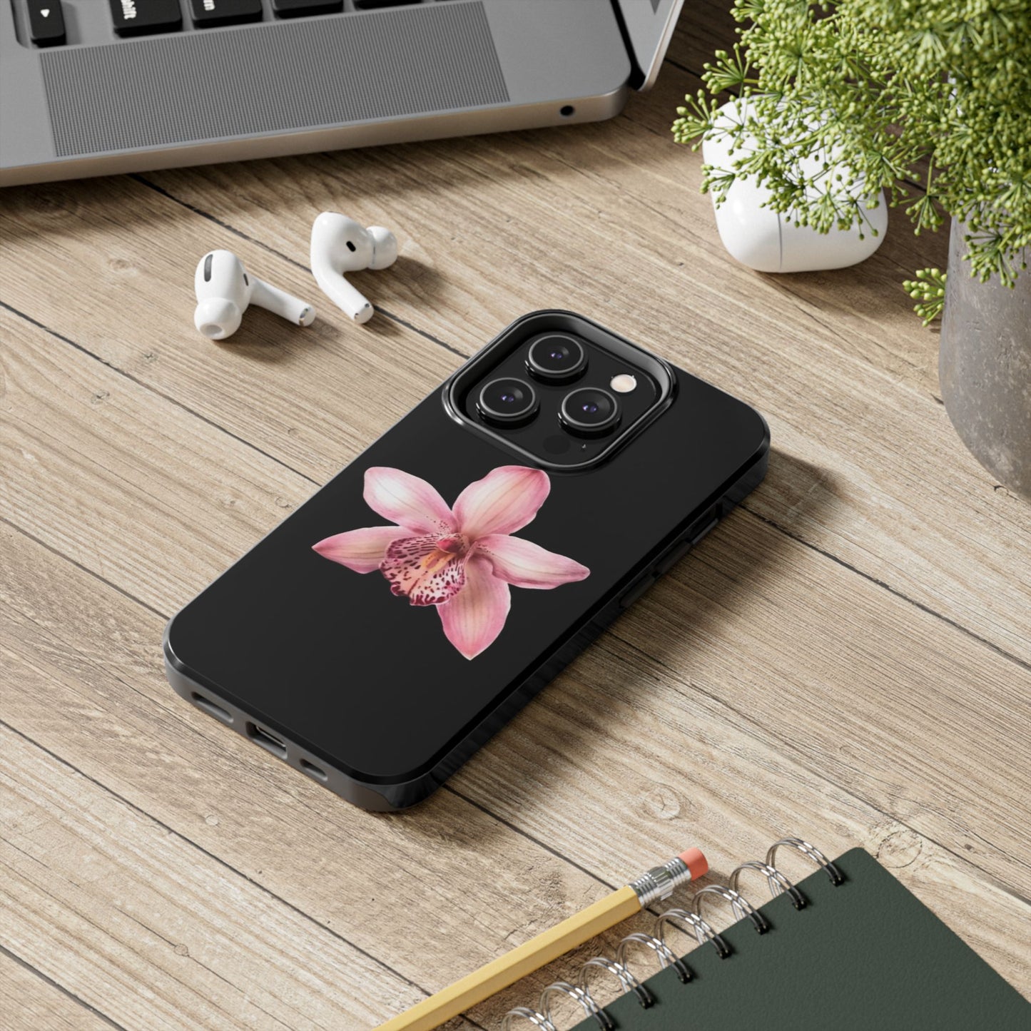 Realistic Orchid Flower with Black Background Glossy Phone Case