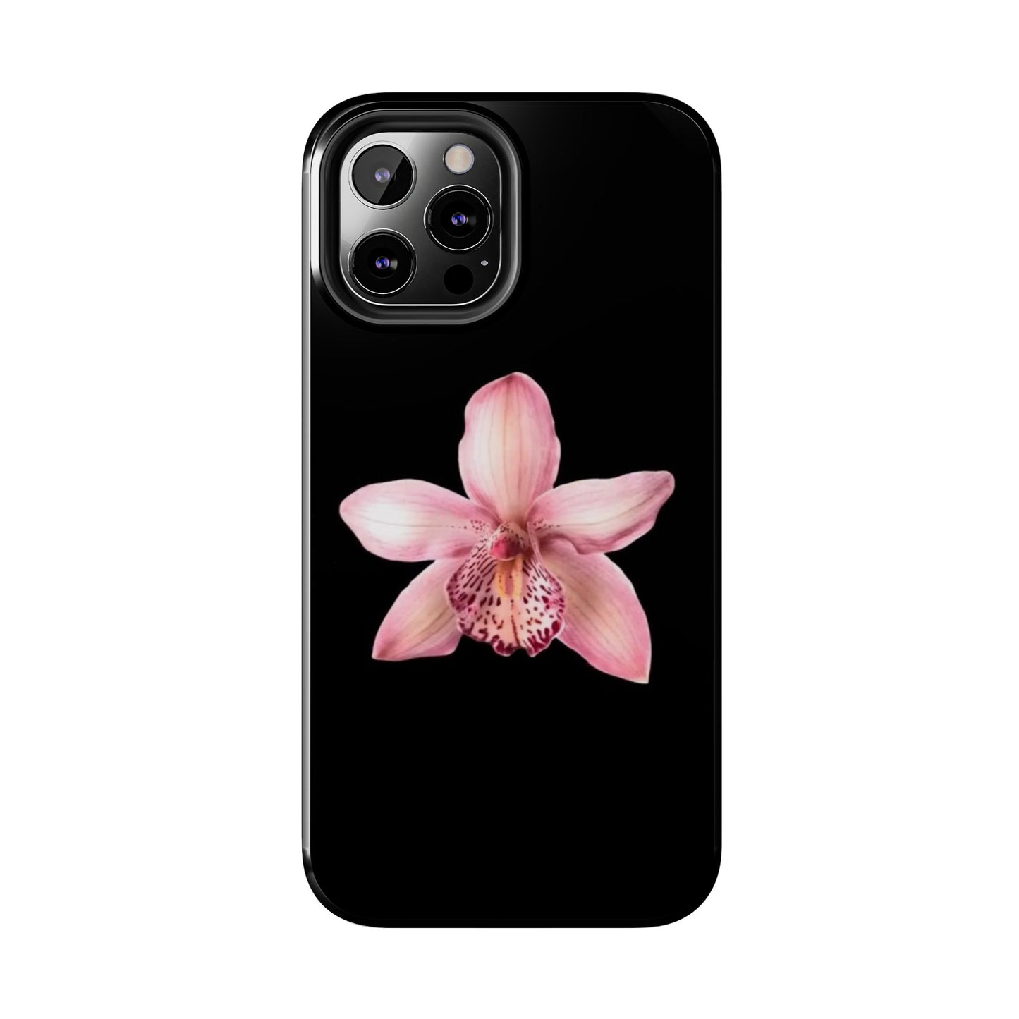 Realistic Orchid Flower with Black Background Glossy Phone Case