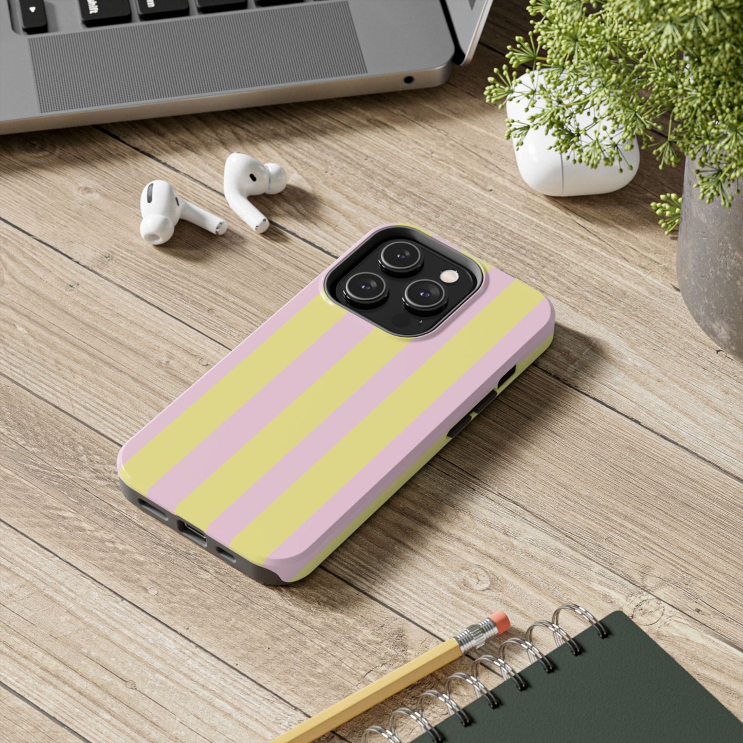 Pastel striped phone case, Pink and yellow stripes