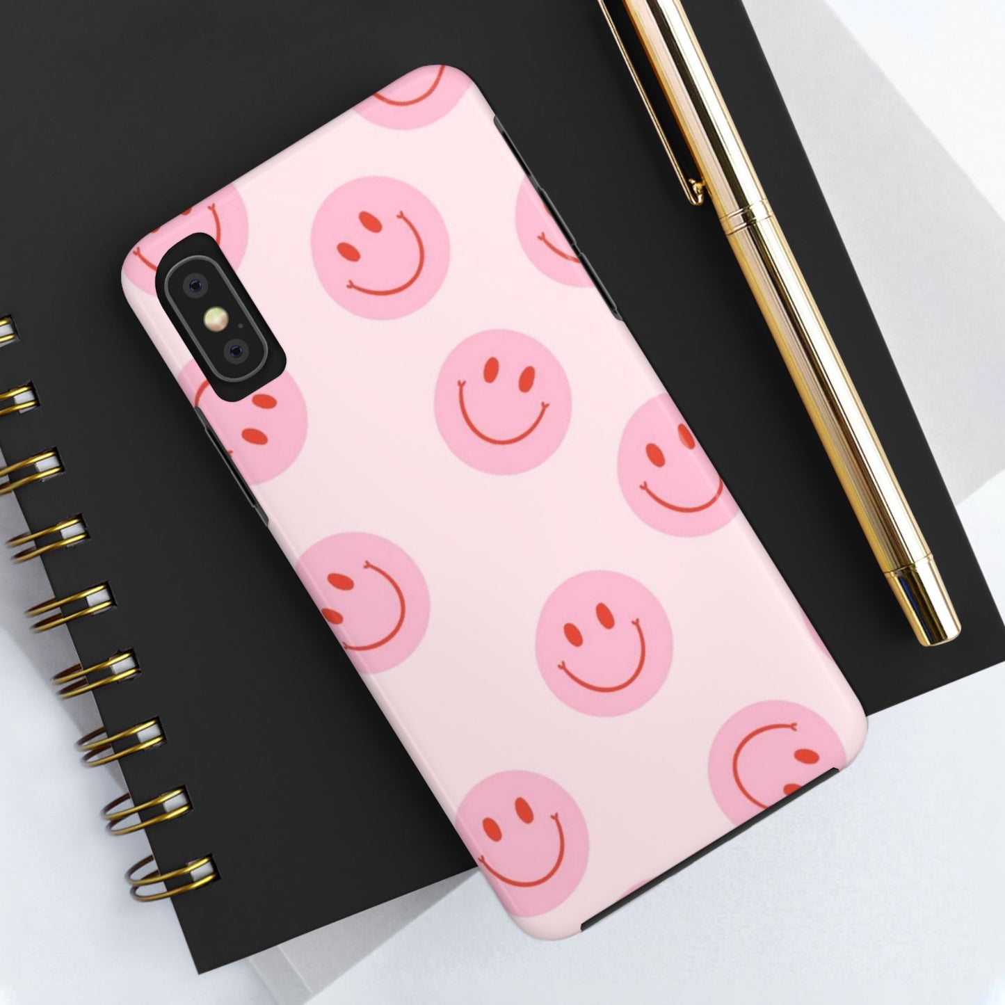 Smiley Face Pink Aesthetic Glossy Phone Case