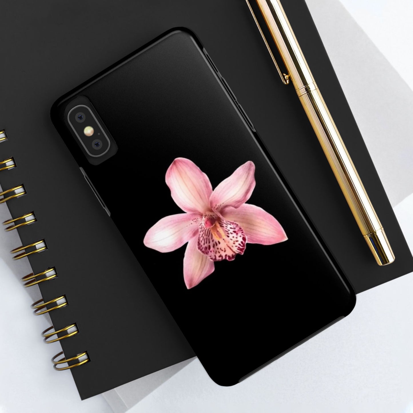 Realistic Orchid Flower with Black Background Glossy Phone Case