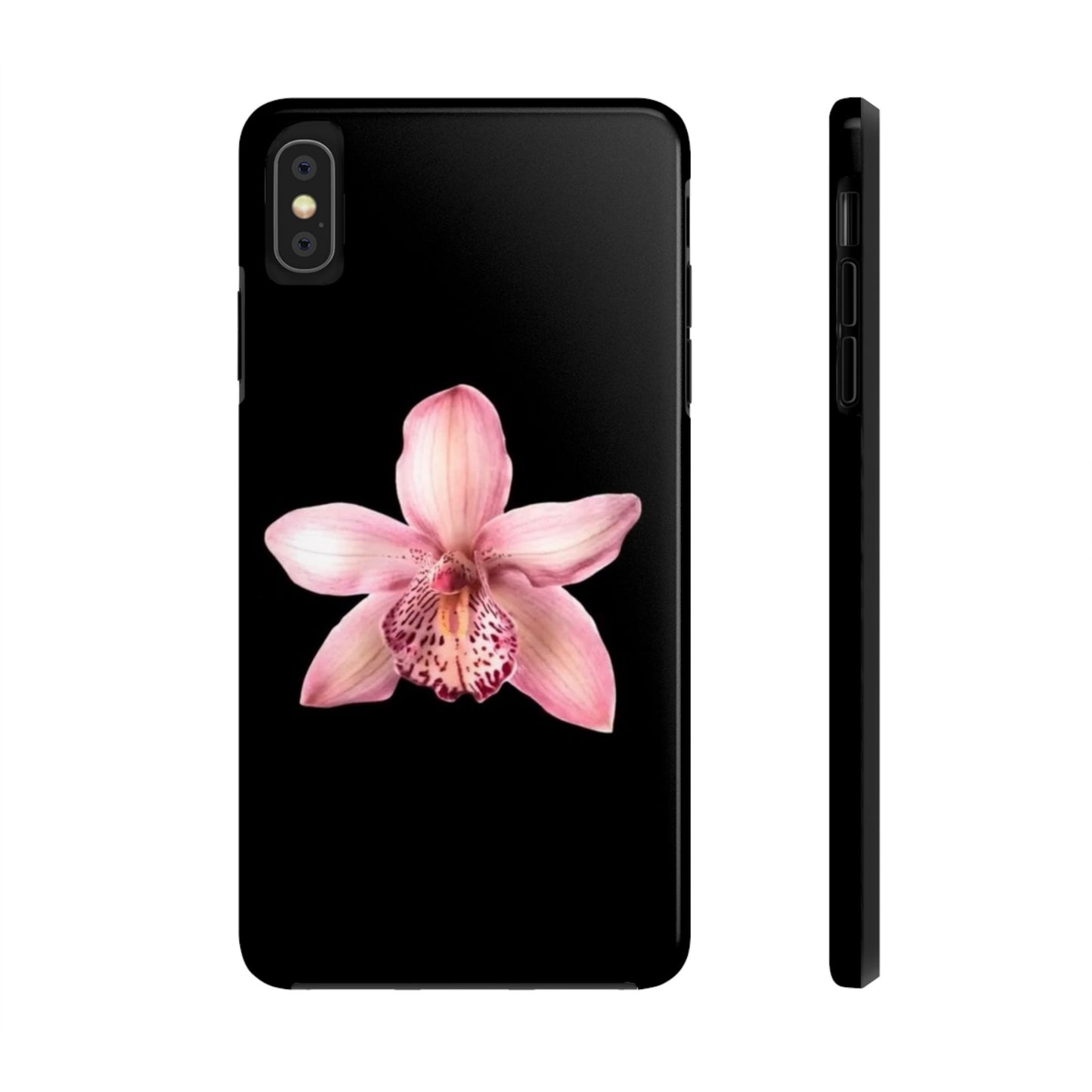 Realistic Orchid Flower with Black Background Glossy Phone Case
