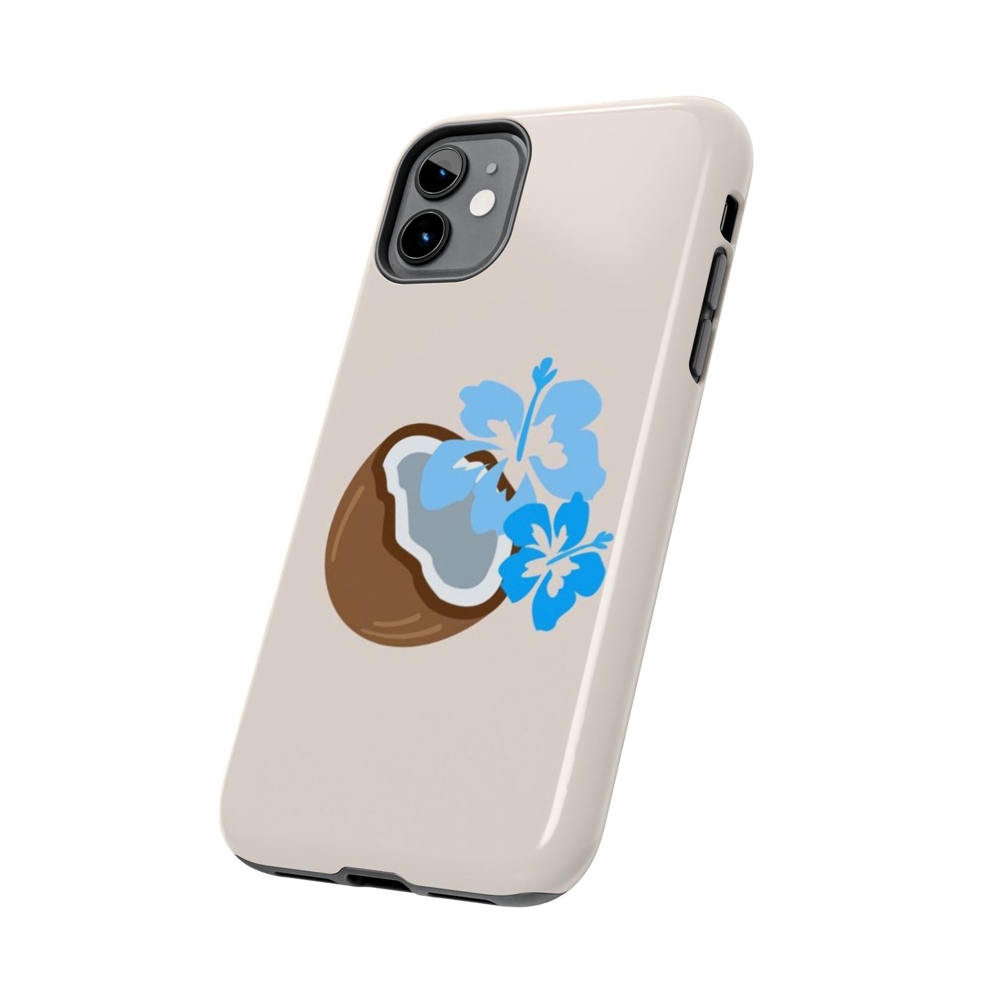 Hawaiian Cute Phone Case, Coconut, Hibiscus, Summery, Tropical, Clean Girl Aesthetic, Preppy, Glossy Phone Case