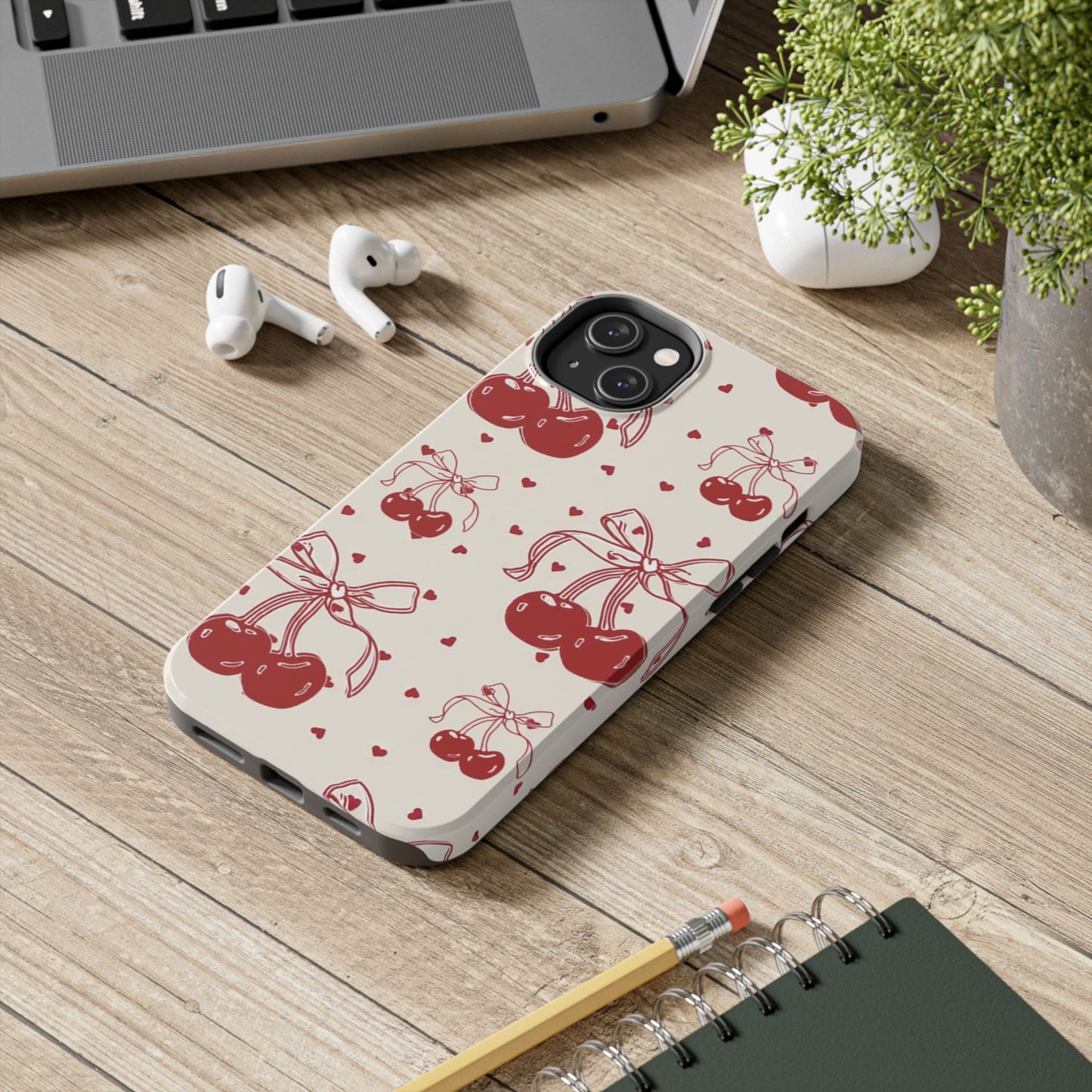 Red Cherry Pattern Fashion Aesthetic Glossy Phone Case