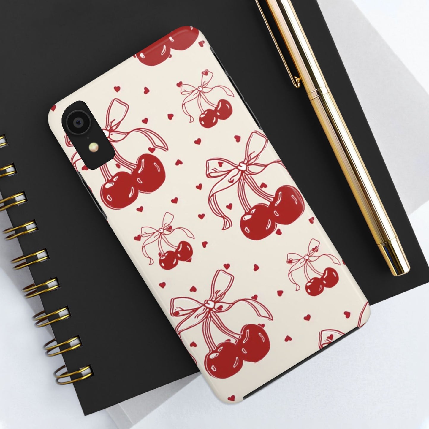 Red Cherry Pattern Fashion Aesthetic Glossy Phone Case