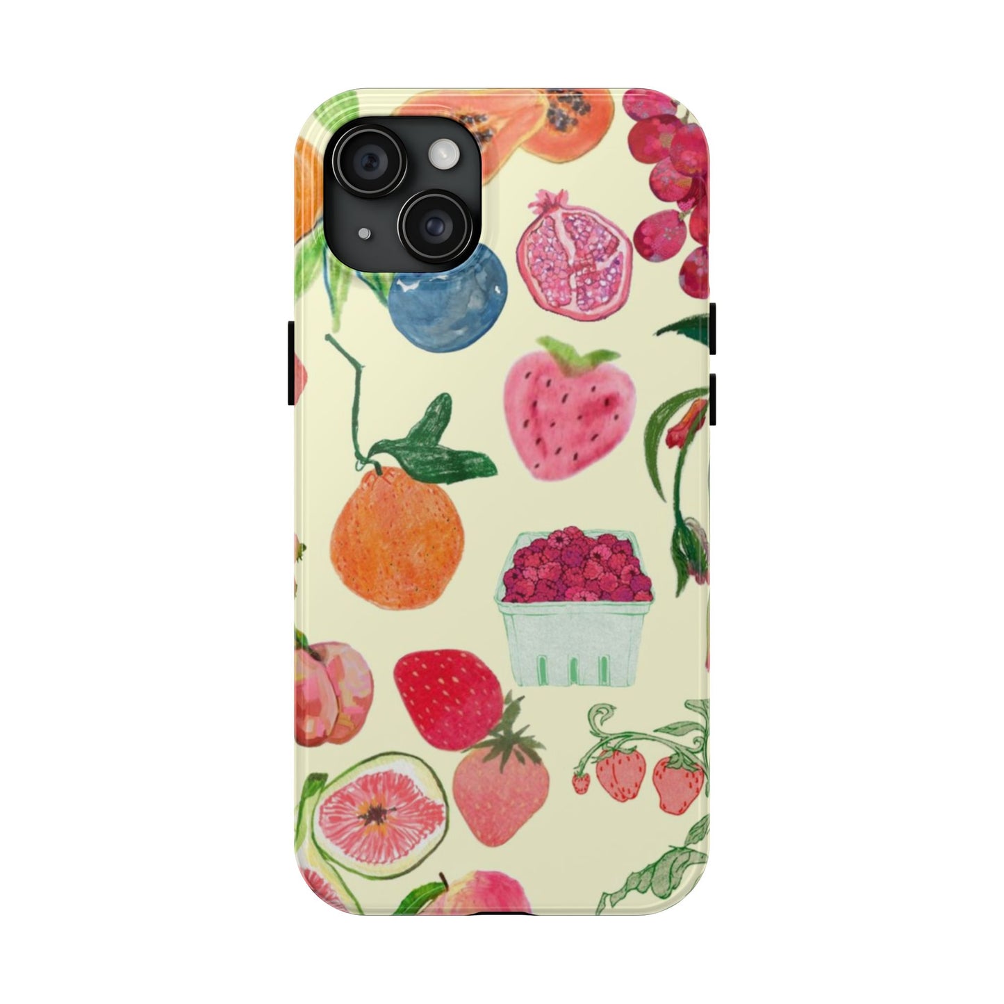 Fruit Print Phone Case, Yellow, Aesthetic, Hailey Bieber, Matilda Djerf, LA, Preppy, Clean Girl, Glossy Phone Case