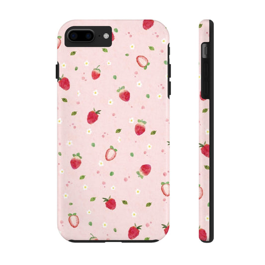 Strawberry Coquette Phone Case, Pink, Farmcore, Garden, Fairy, Spring Vibes, Fruit, Cute, Clean Girl, Glossy Phone Case