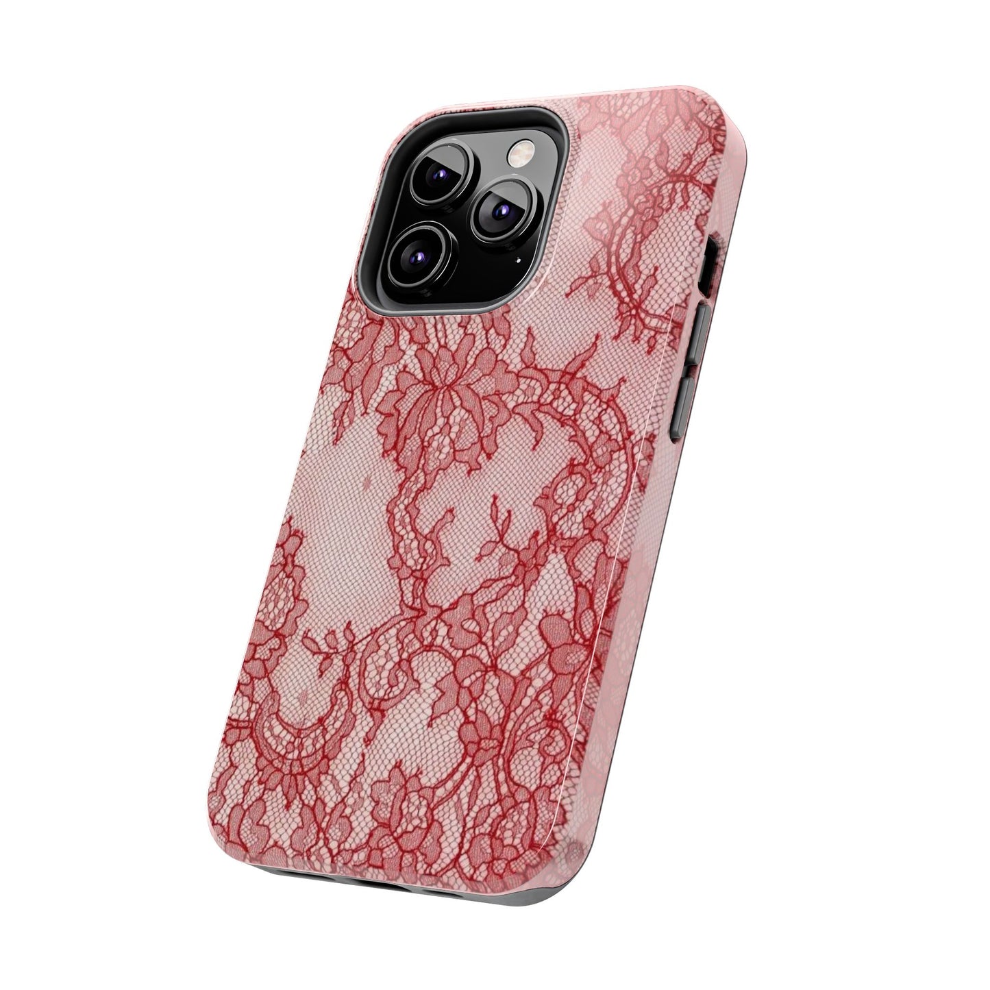 Red Lace Print Phone Case, Cool Girl Aesthetic, Glossy Phone Case, Faux Lace, Red Lace