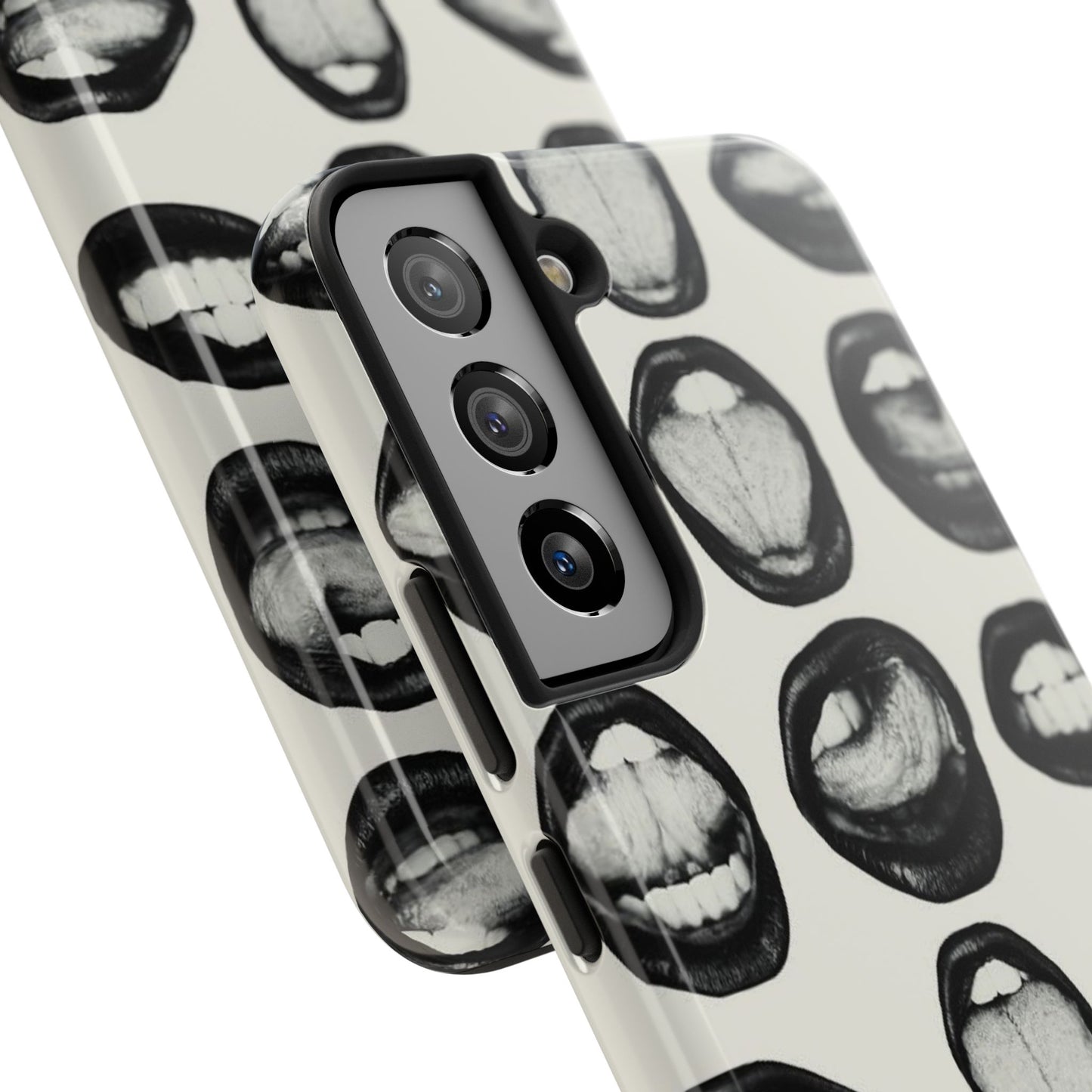 Grunge Phone Case, Black and White Abstract Mouth Trendy Cool Girl Aesthetic Glossy Phone Case