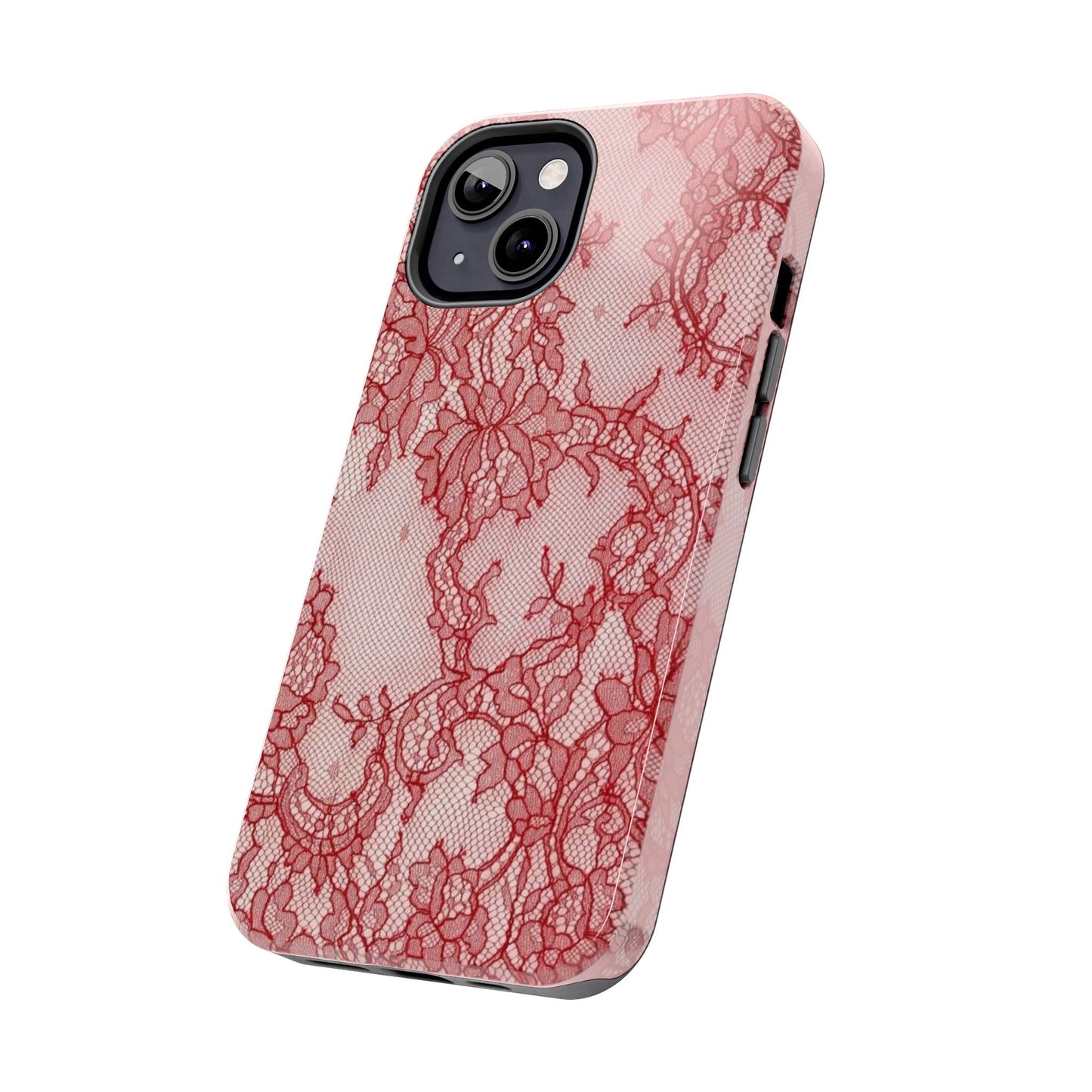 Red Lace Print Phone Case, Cool Girl Aesthetic, Glossy Phone Case, Faux Lace, Red Lace