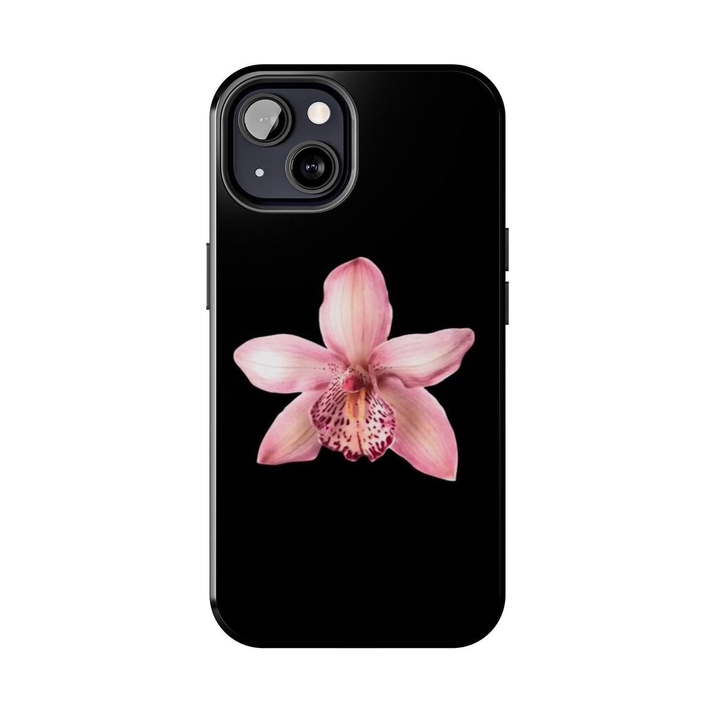 Realistic Orchid Flower with Black Background Glossy Phone Case