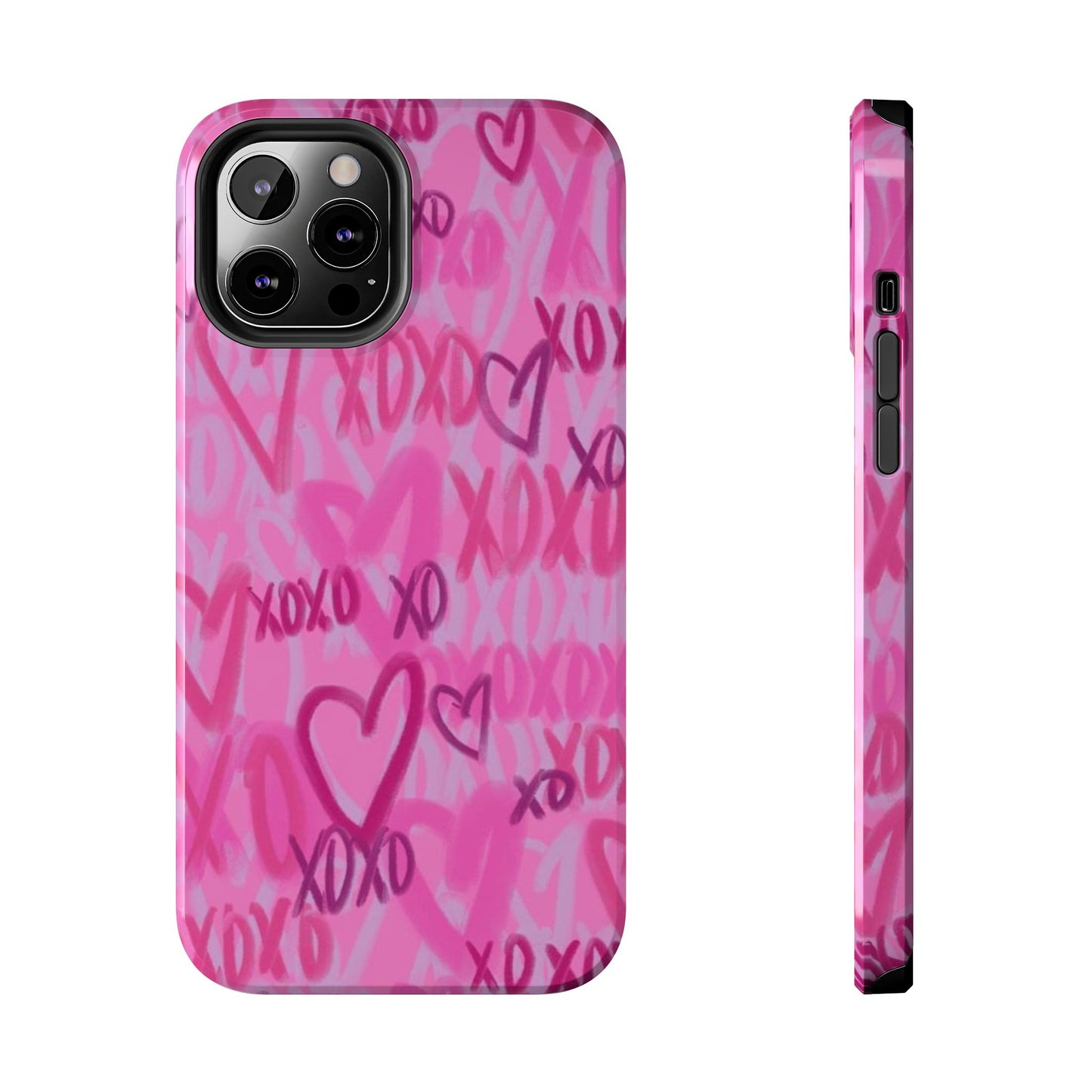 Glossy Phone Case, Graffiti, Spray Paint Hearts, Pink, Cute, Protective