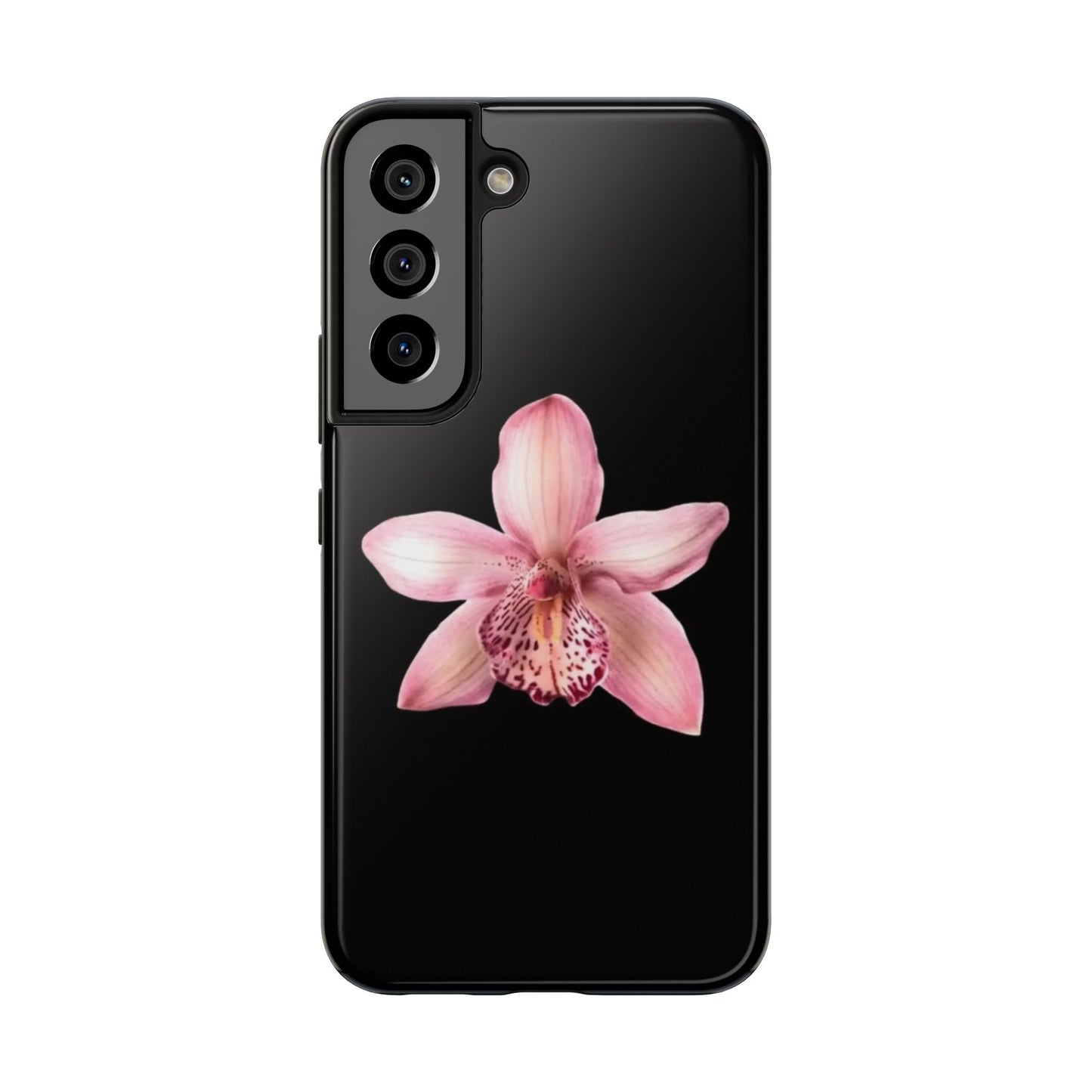 Realistic Orchid Flower with Black Background Glossy Phone Case