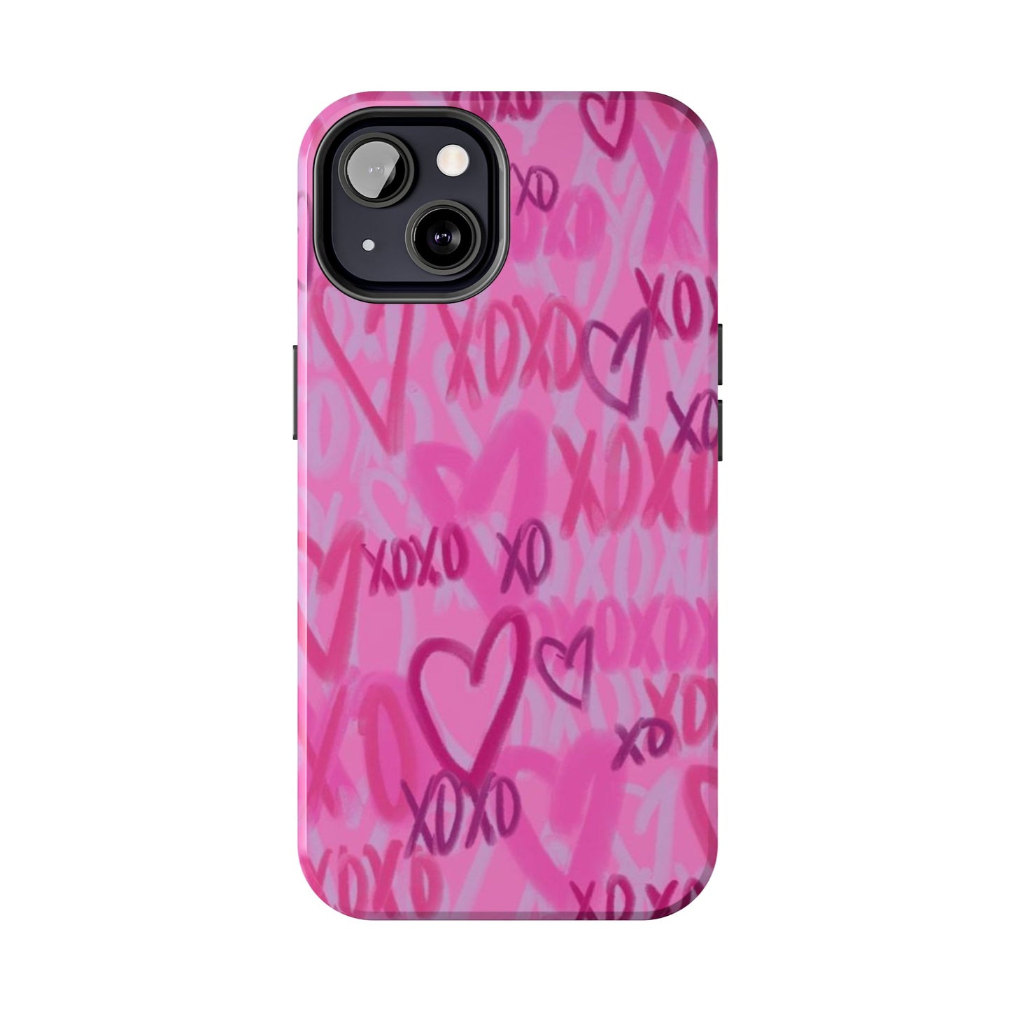 Glossy Phone Case, Graffiti, Spray Paint Hearts, Pink, Cute, Protective