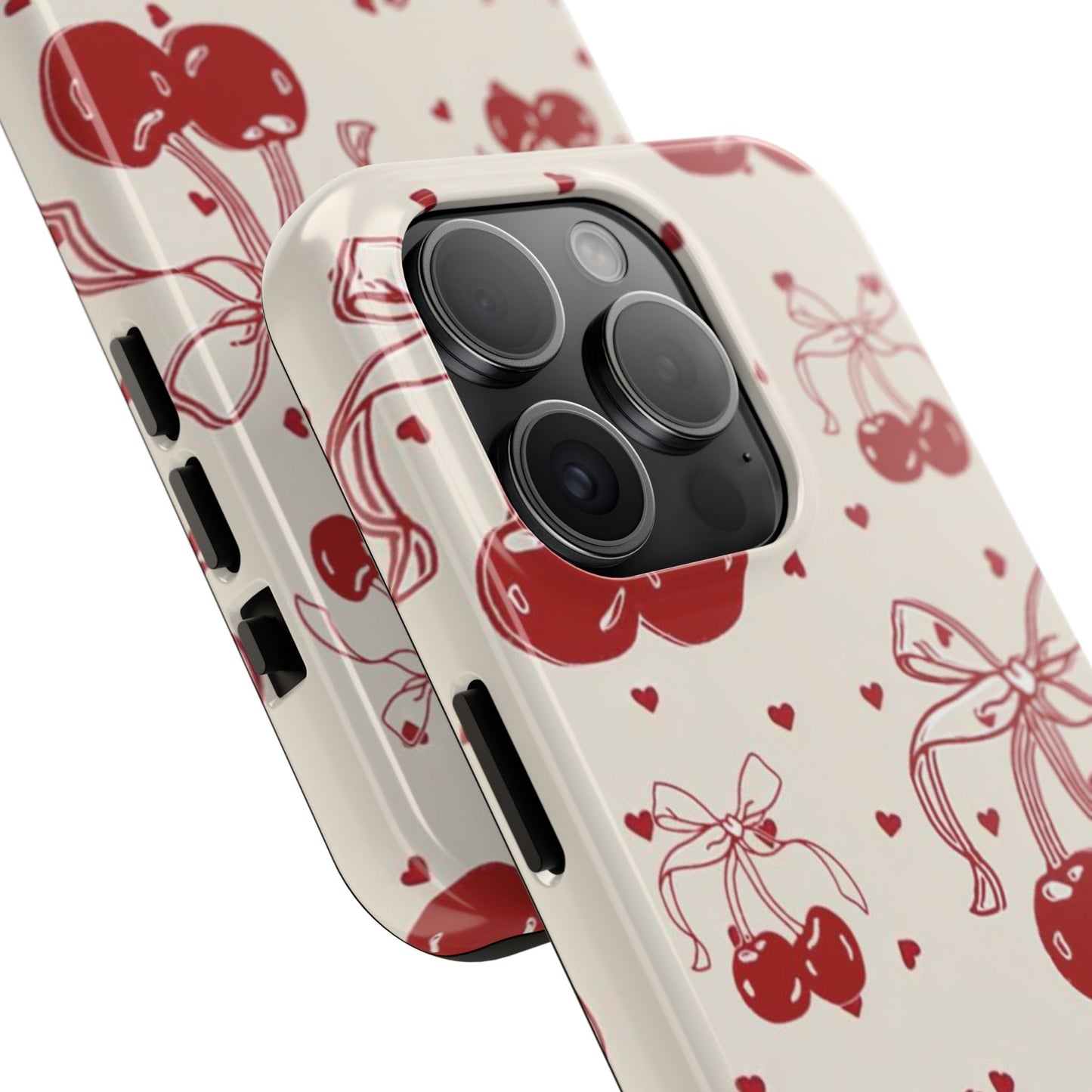 Red Cherry Pattern Fashion Aesthetic Glossy Phone Case