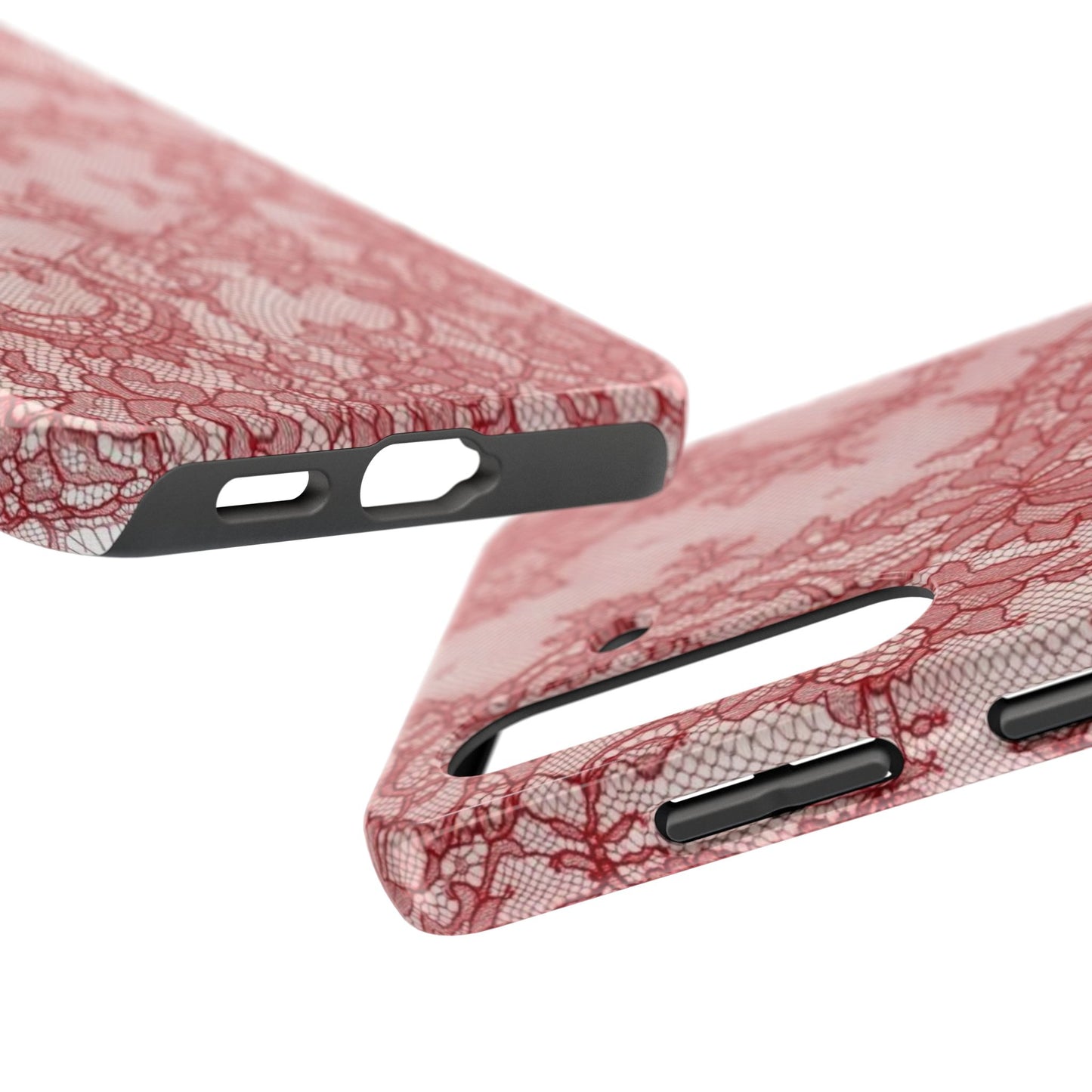 Red Lace Print Phone Case, Cool Girl Aesthetic, Glossy Phone Case, Faux Lace, Red Lace