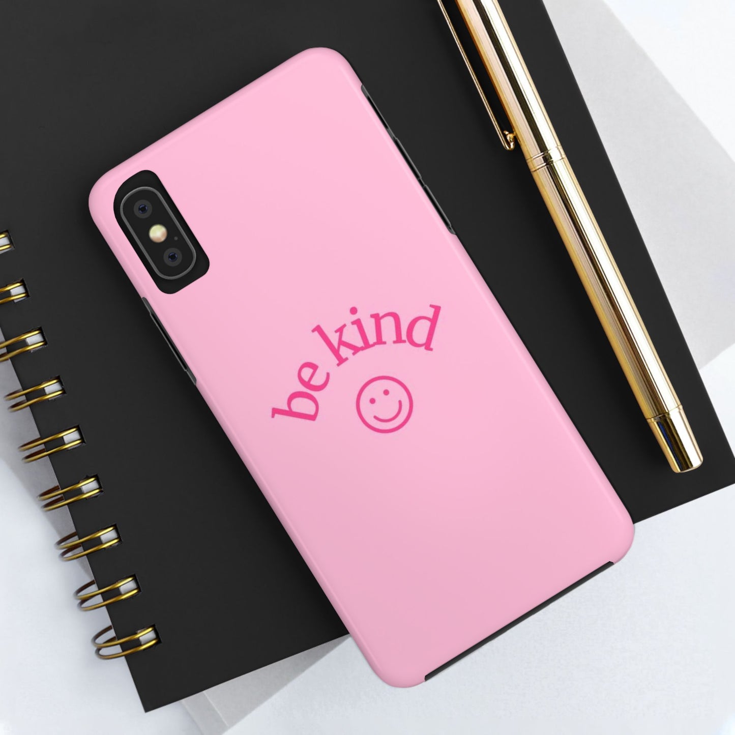 Be Kind Smiley Face Phone Case, Pink, Glossy