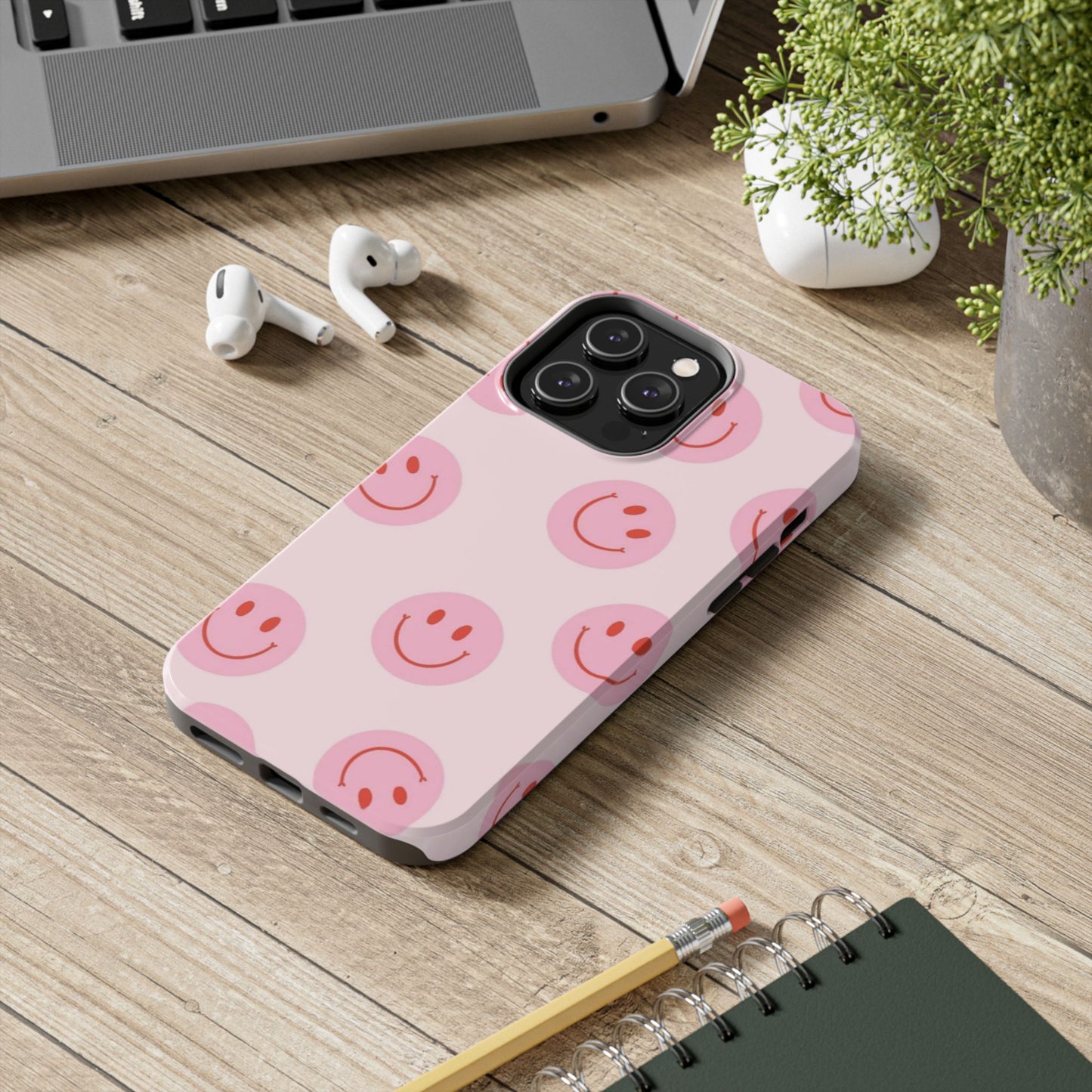 Smiley Face Pink Aesthetic Glossy Phone Case