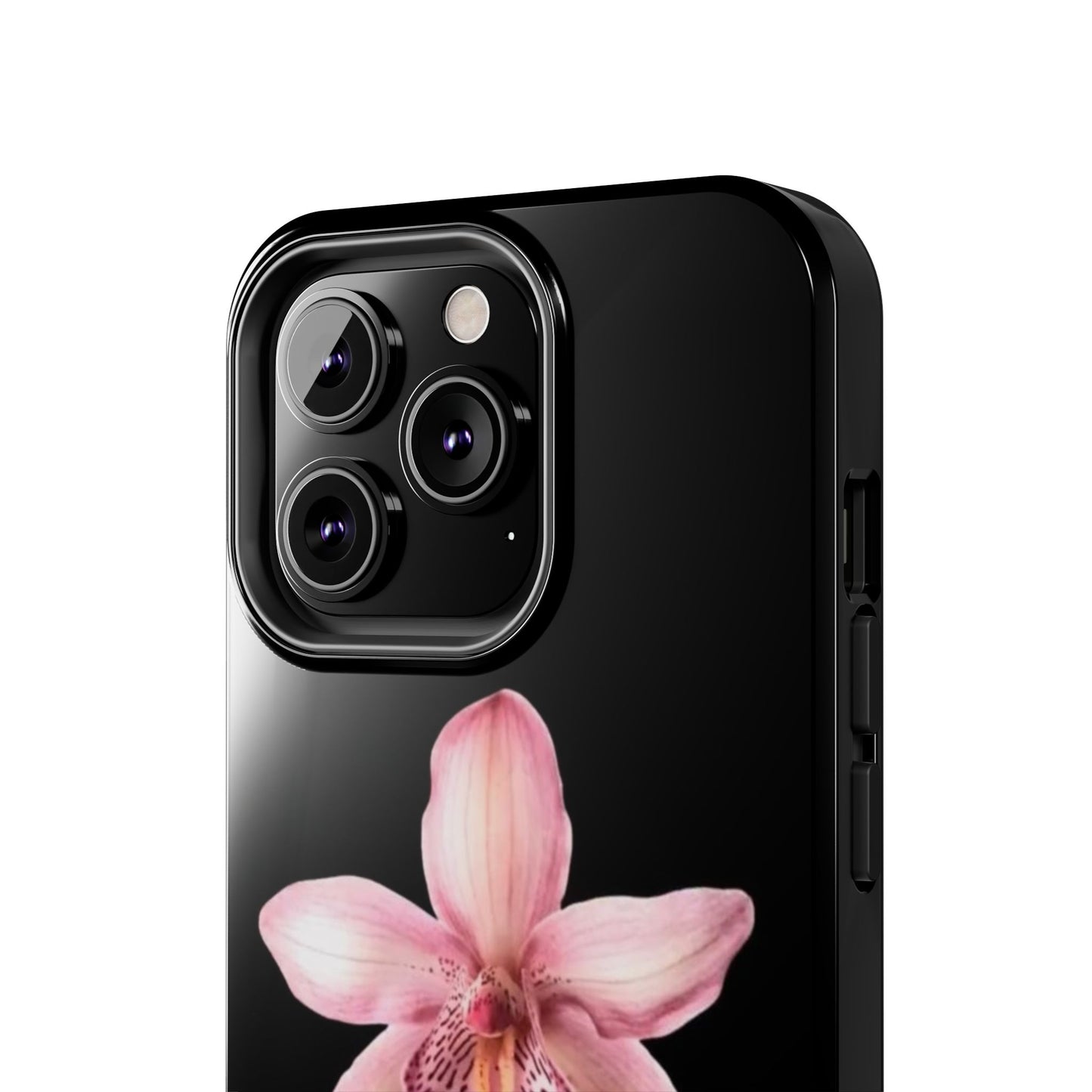 Realistic Orchid Flower with Black Background Glossy Phone Case