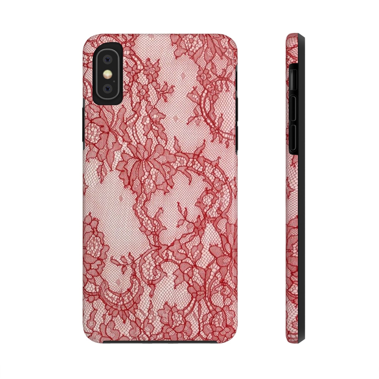 Red Lace Print Phone Case, Cool Girl Aesthetic, Glossy Phone Case, Faux Lace, Red Lace