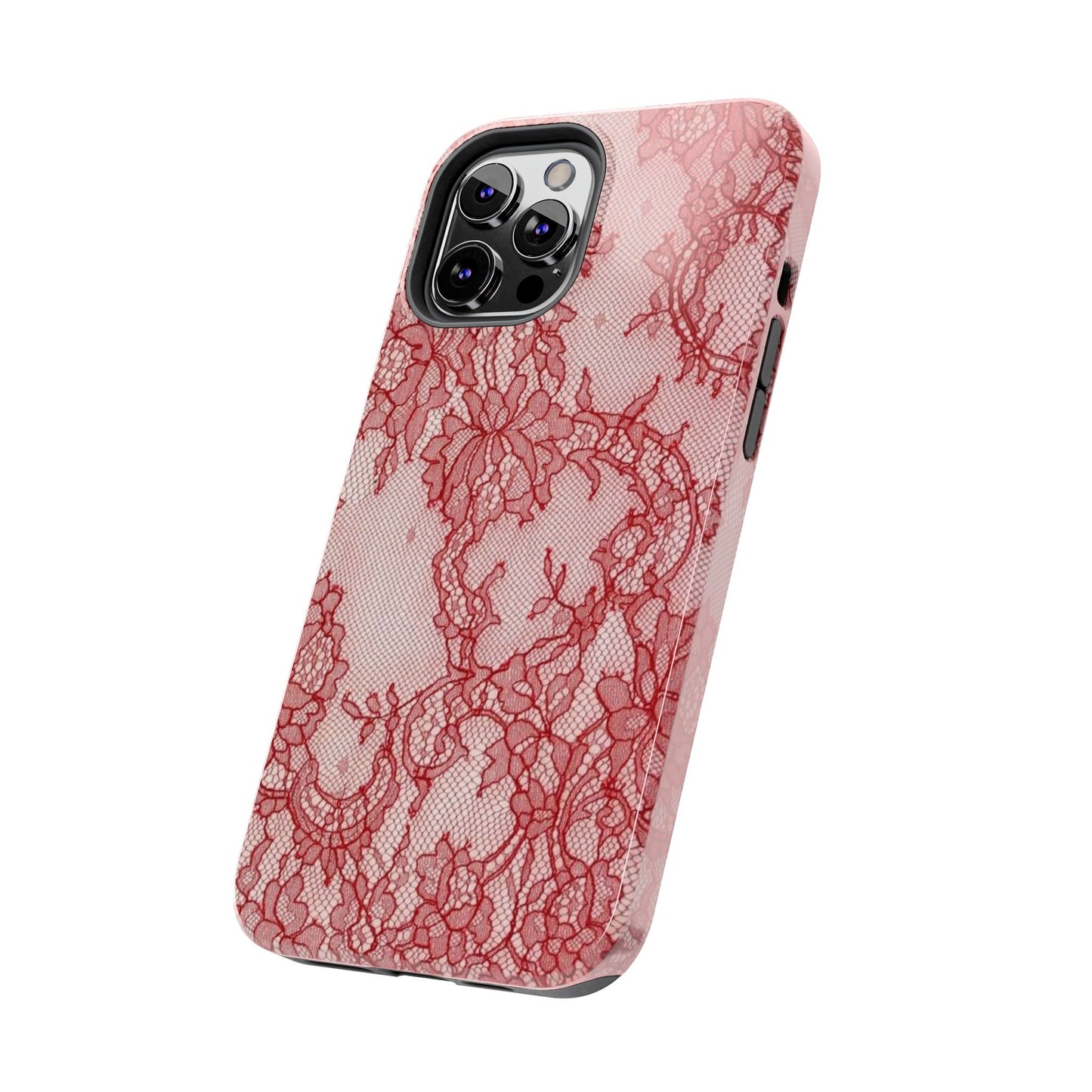 Red Lace Print Phone Case, Cool Girl Aesthetic, Glossy Phone Case, Faux Lace, Red Lace