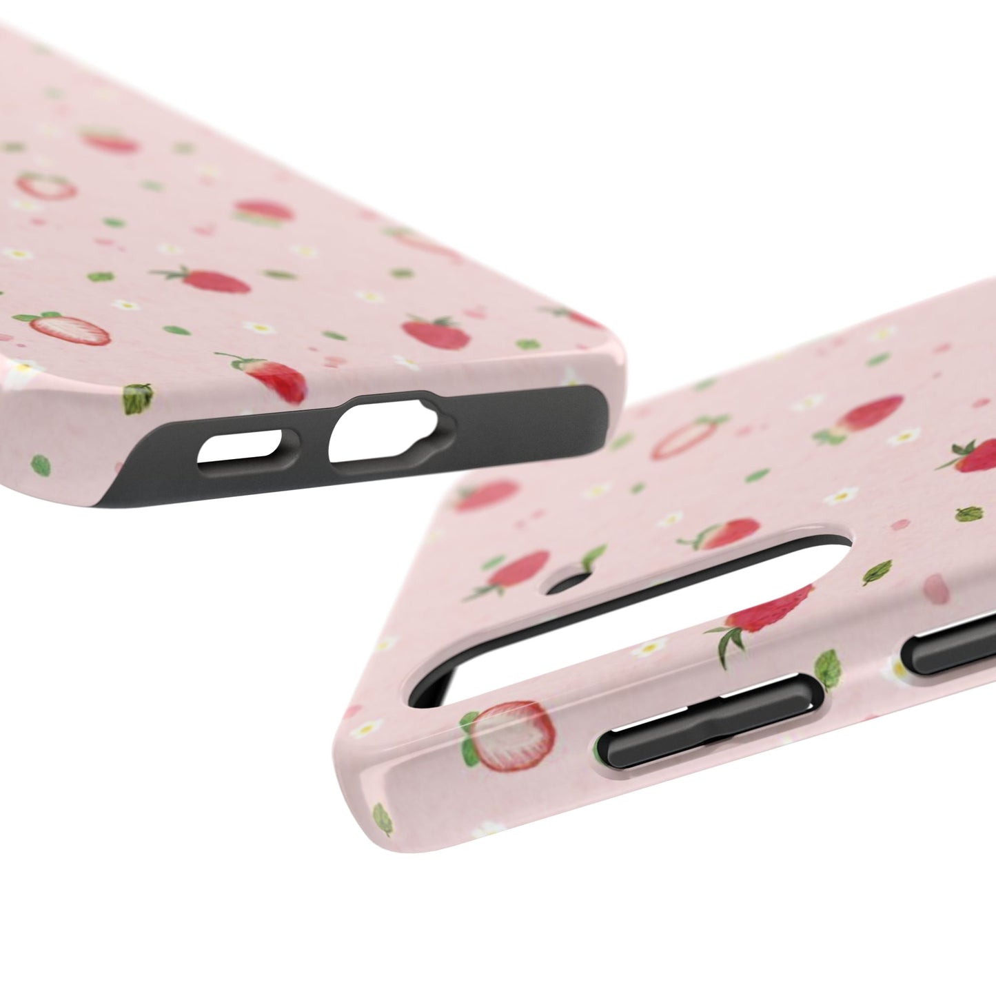 Strawberry Coquette Phone Case, Pink, Farmcore, Garden, Fairy, Spring Vibes, Fruit, Cute, Clean Girl, Glossy Phone Case