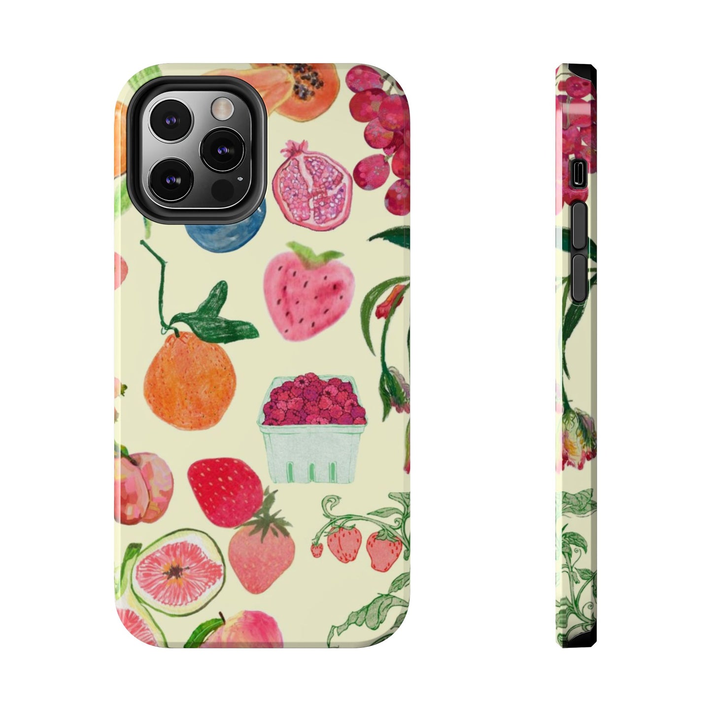 Fruit Print Phone Case, Yellow, Aesthetic, Hailey Bieber, Matilda Djerf, LA, Preppy, Clean Girl, Glossy Phone Case